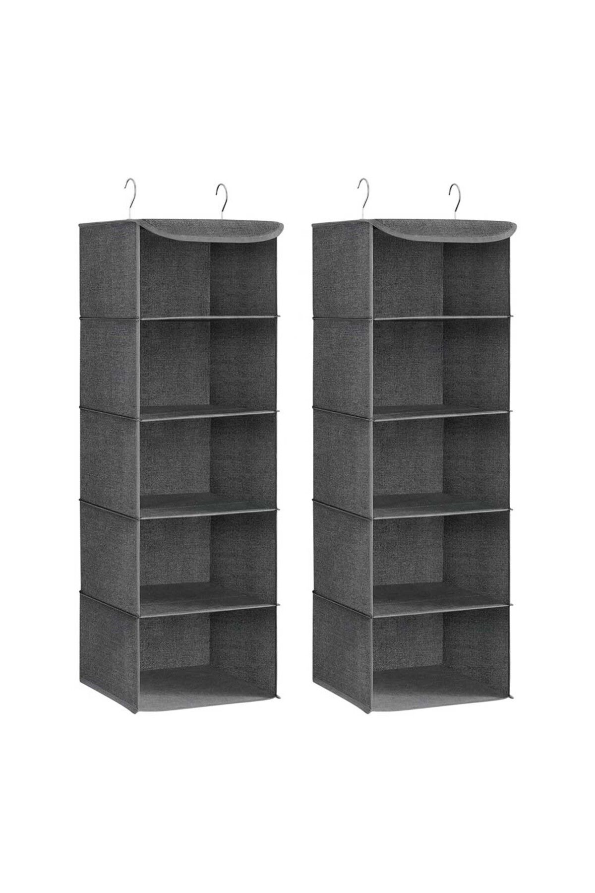 ASTERA Askılı Gardırop Düzenleyici 2'li Set - Katlanabilir, Keten, Gri, 2 x 5 adet