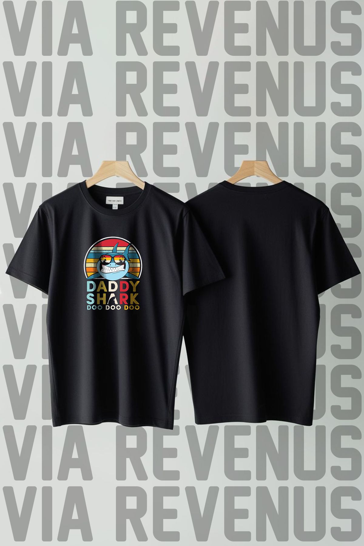 Vordevia Dady Shark Baskılı Bisiklet Yaka Geniş Kalıp Unisex Tshirt