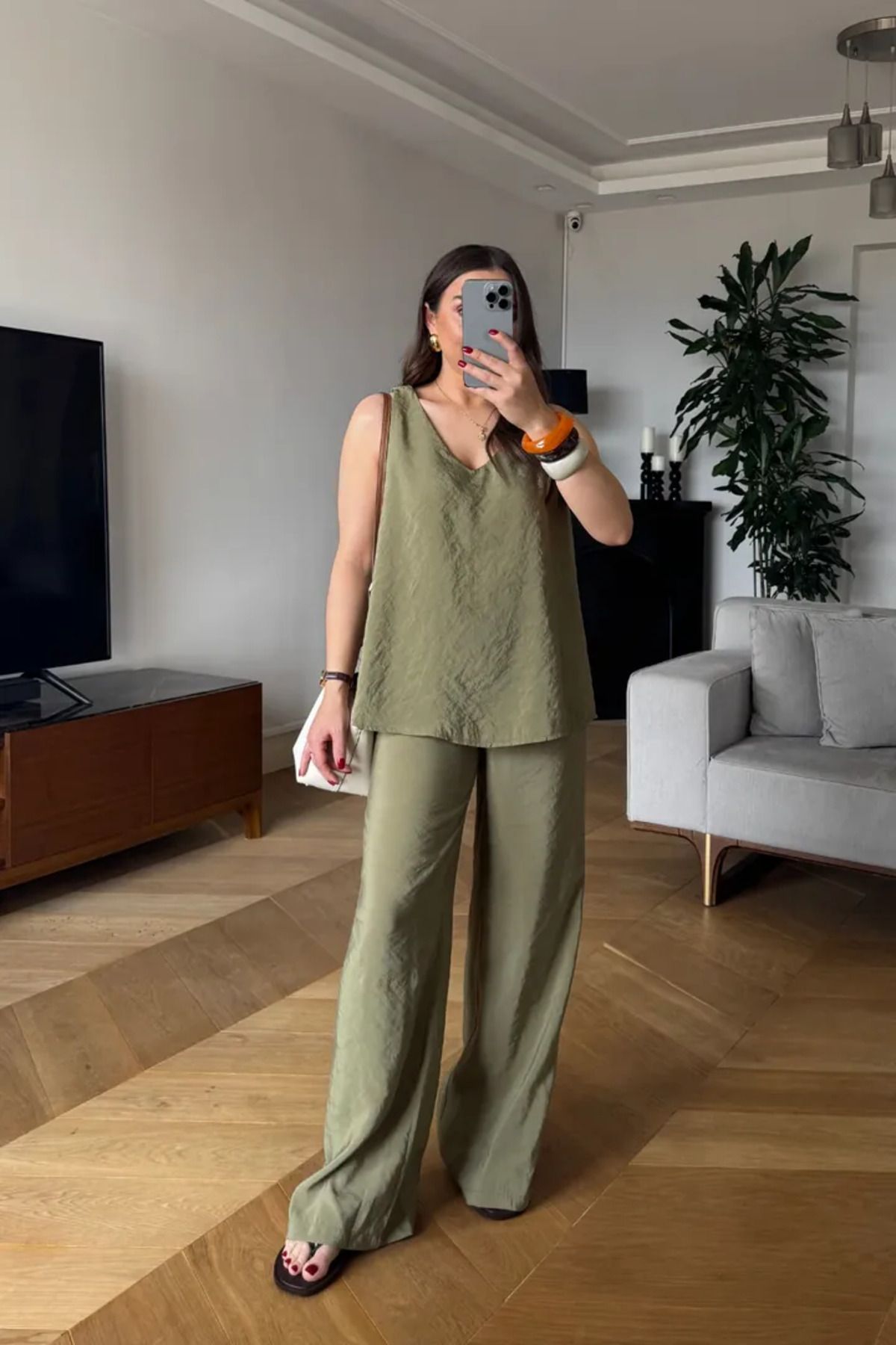 Tuba Butik V Yaka Bluz Pantolon Kadın Takım