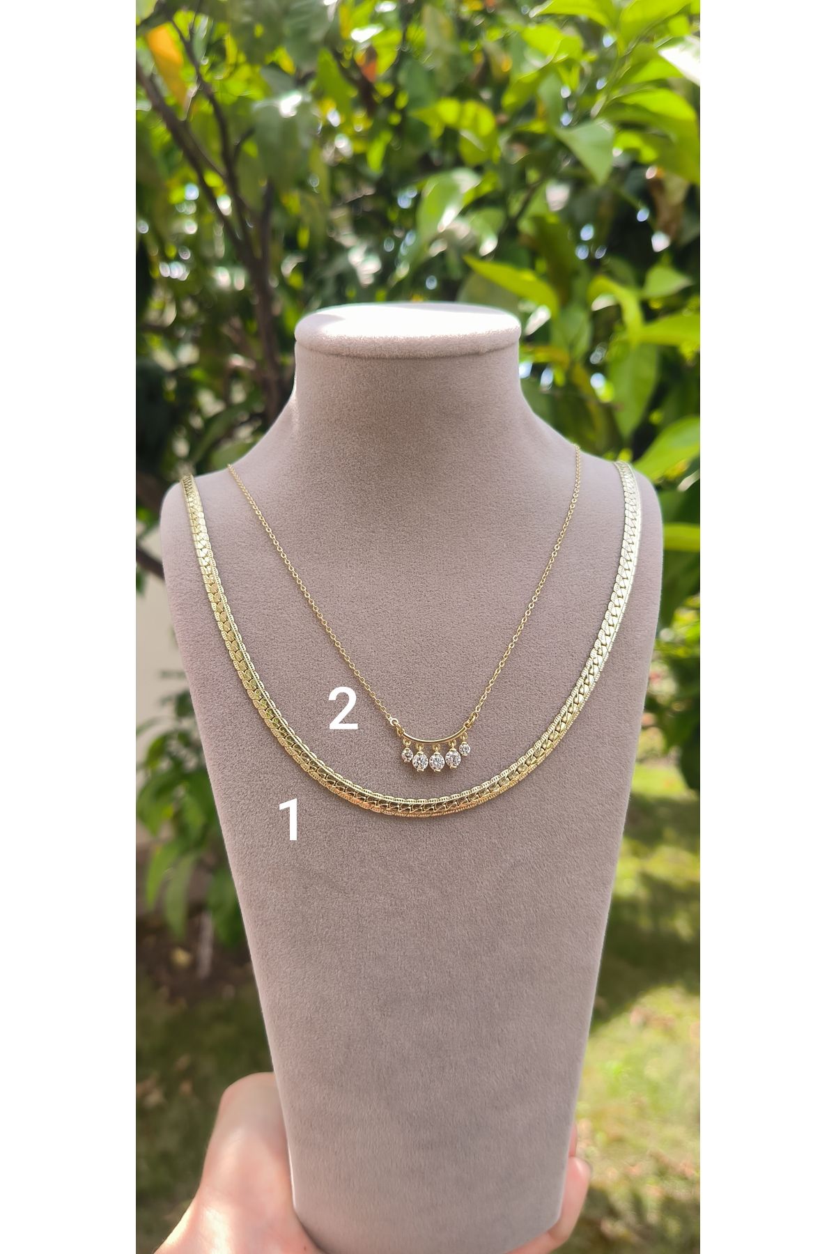 xUPING 2 Nolu Altın Kaplama 5Taş Sallantılı Model Kolye Kararmaz 14K Rengindedir 45+7cm