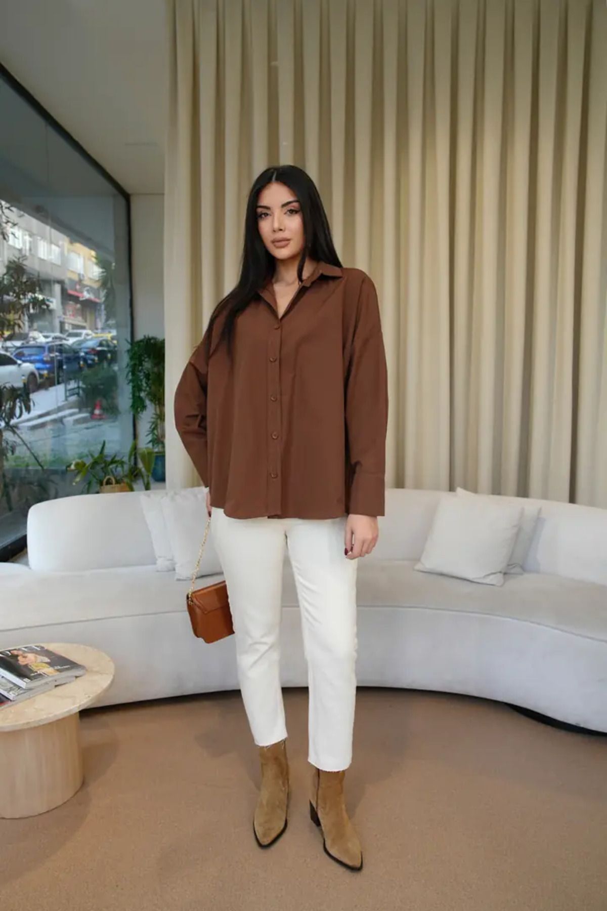 Tuba Butik Oversize Uzun Kollu Kadın Gömlek