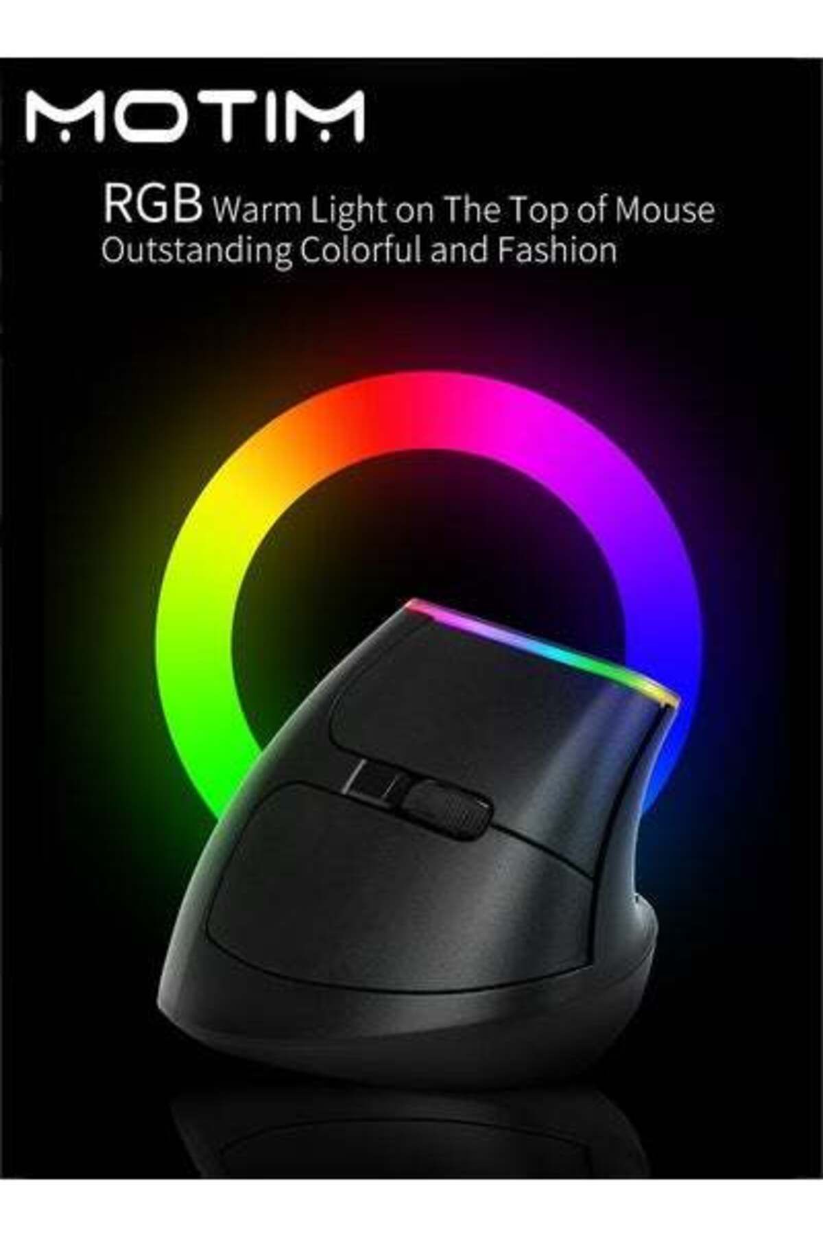 MOTIM-ماوس عمودي مريح، ماوس مكتب لاسلكي مريح RGB بسرعة 2.4 جيجاهرتز، نقرات هادئة 3