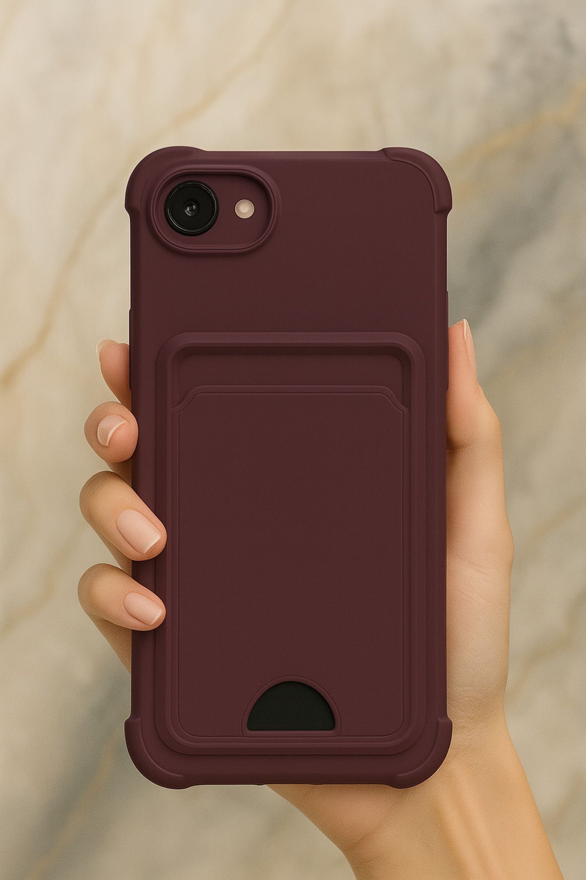 Rivor Apple iPhone 16e Uyumlu Kılıf Kamera Korumalı Kartlık Cüzdanlı İçi Kadife Kartvizitli Silikon Kapak