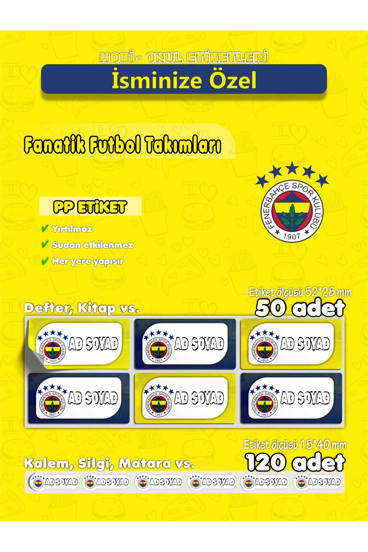 AGG Reklam Pp Yırtılmaz Etiket Fb Isme Özel Hobi - Okul Seti 170 Adet