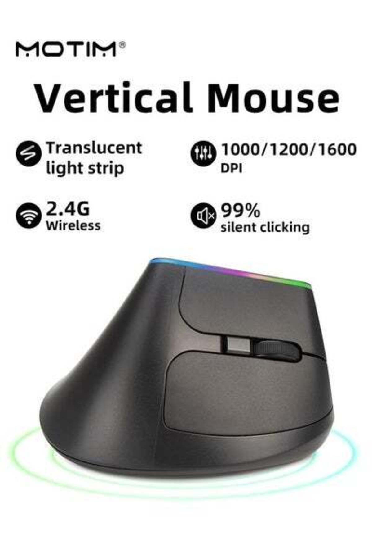 MOTIM-ماوس عمودي مريح، ماوس مكتب لاسلكي مريح RGB بسرعة 2.4 جيجاهرتز، نقرات هادئة 1