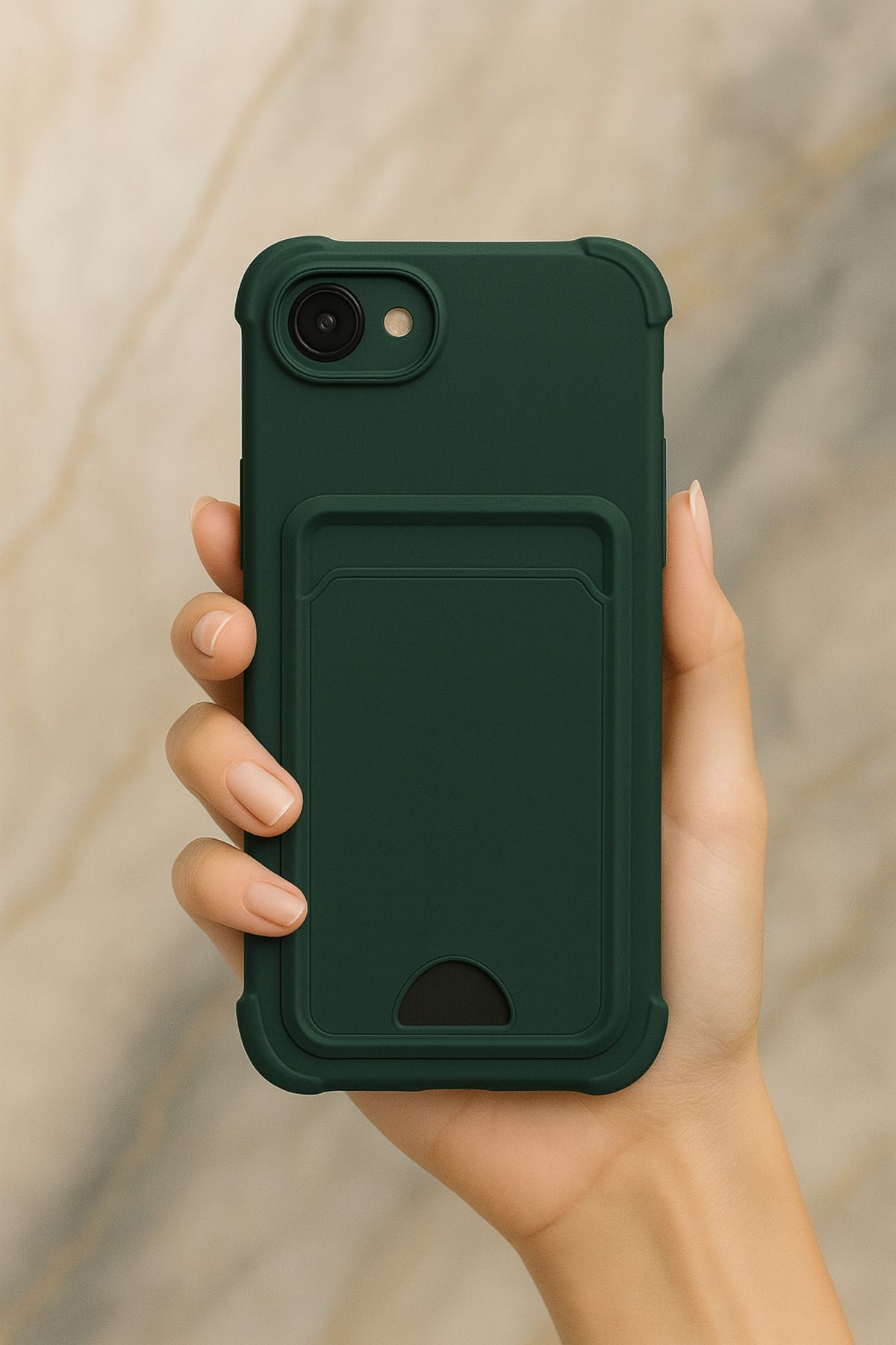 Rivor Apple iPhone 16e Uyumlu Kılıf Kamera Korumalı Kartlık Cüzdanlı İçi Kadife Kartvizitli Silikon Kapak