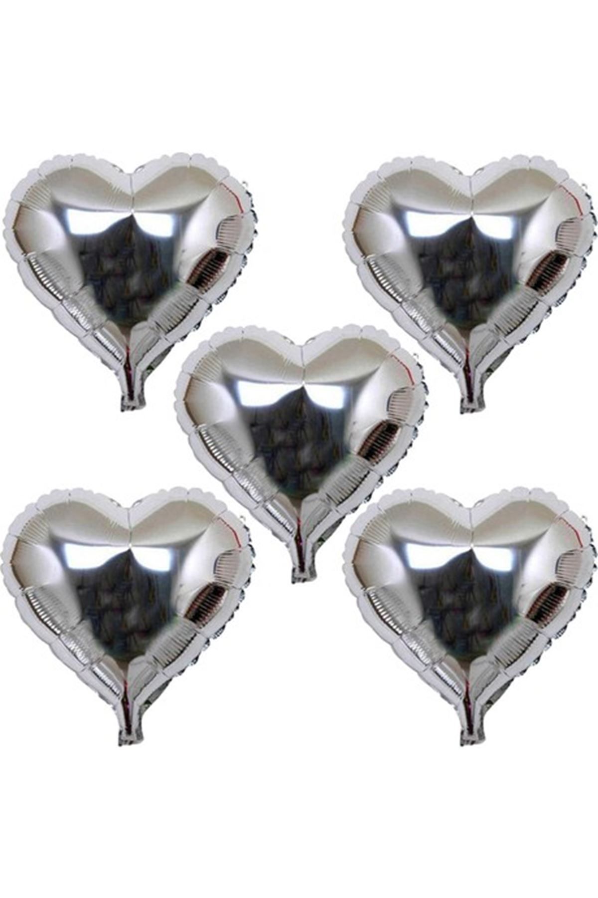 CONAHOME Kalp Şeklinde Folyo Balon 5 Adet 45 cm Gümüş Renk