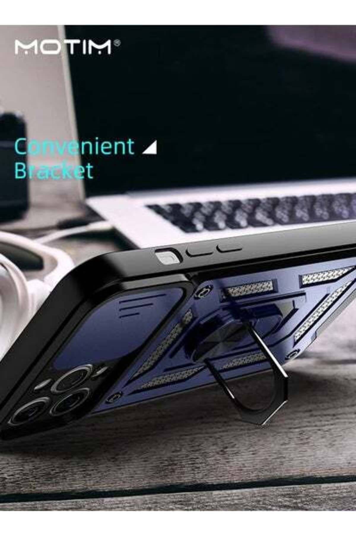 MOTIM-غلاف iPhone 15 Armor مع غطاء كاميرا منزلق وحامل، غلاف هاتف iPhone 15 مع حامل 3