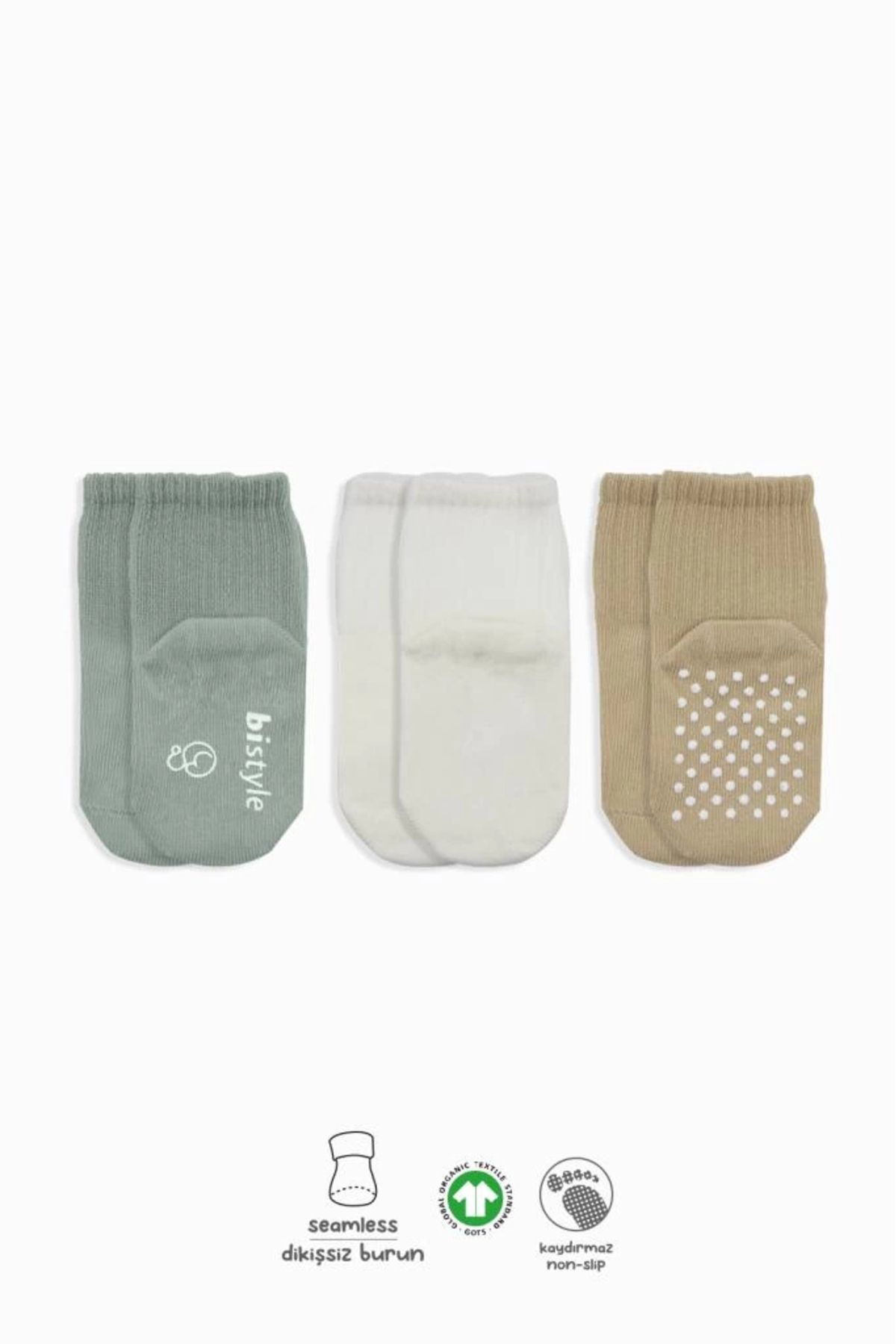artisania Bistyle Basic Kaymaz Penye Soket Çorap 3'Lü BS10106 Nil Ekru Bej