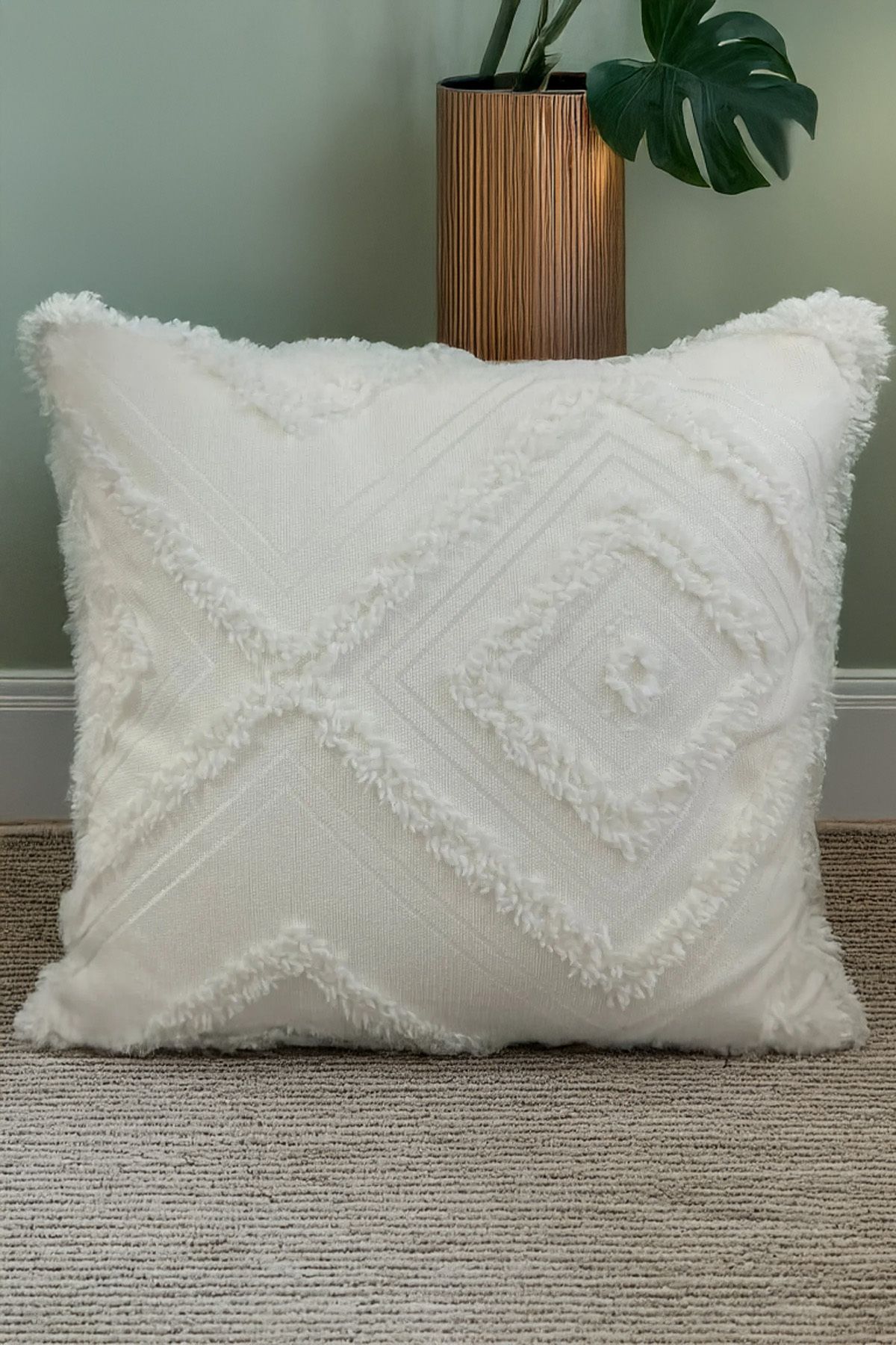 EVYA Punch Şönil 43x43 cm Koltuk Kırlent Kılıfı Lüx Dekoratif Tüylü Özel Tasarım Modern Dekorasyon