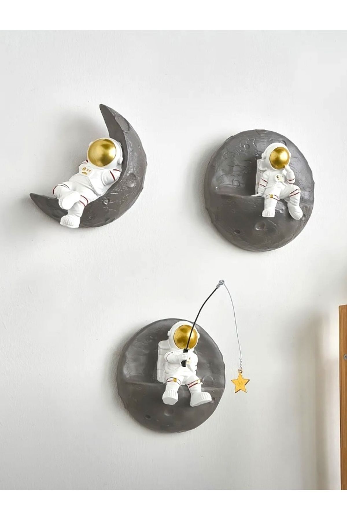 HediyeArıları 3 Adet Astronot Duvar Dekor Seti | Sevimli Uzay Temalı Duvar Süsü | Çocuk Odası Astronot Biblo