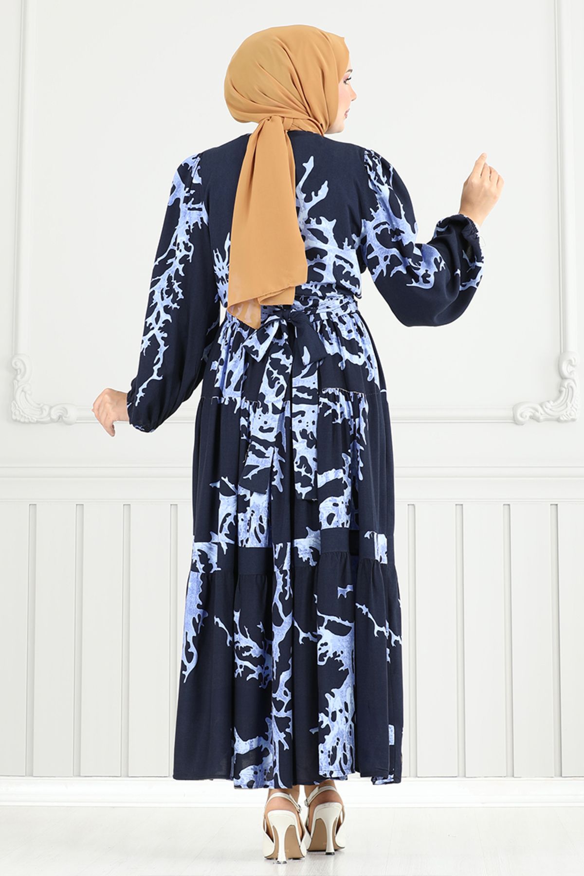 ModaMerve-Tie Waist Viscose Suit 843Ozr1047-M Indigo&Laci 4