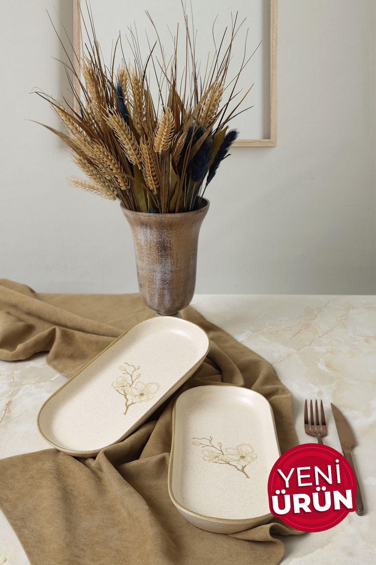 Keramika Taupe Bloom Noyan Kayık Tabak 26 cm 2 Adet 22519