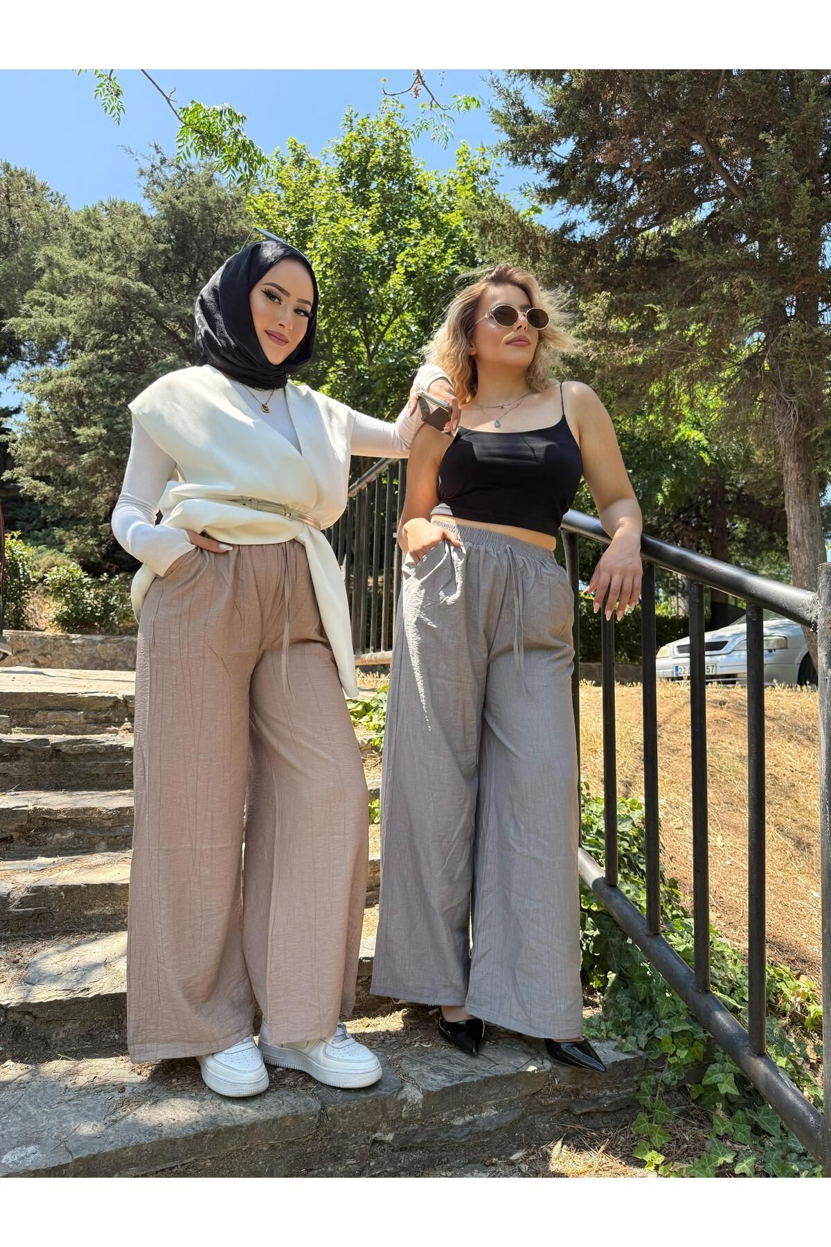 Dea Dessi Çilek Kumaş Beli Lastikli Cepli Bol Paça Pantolon