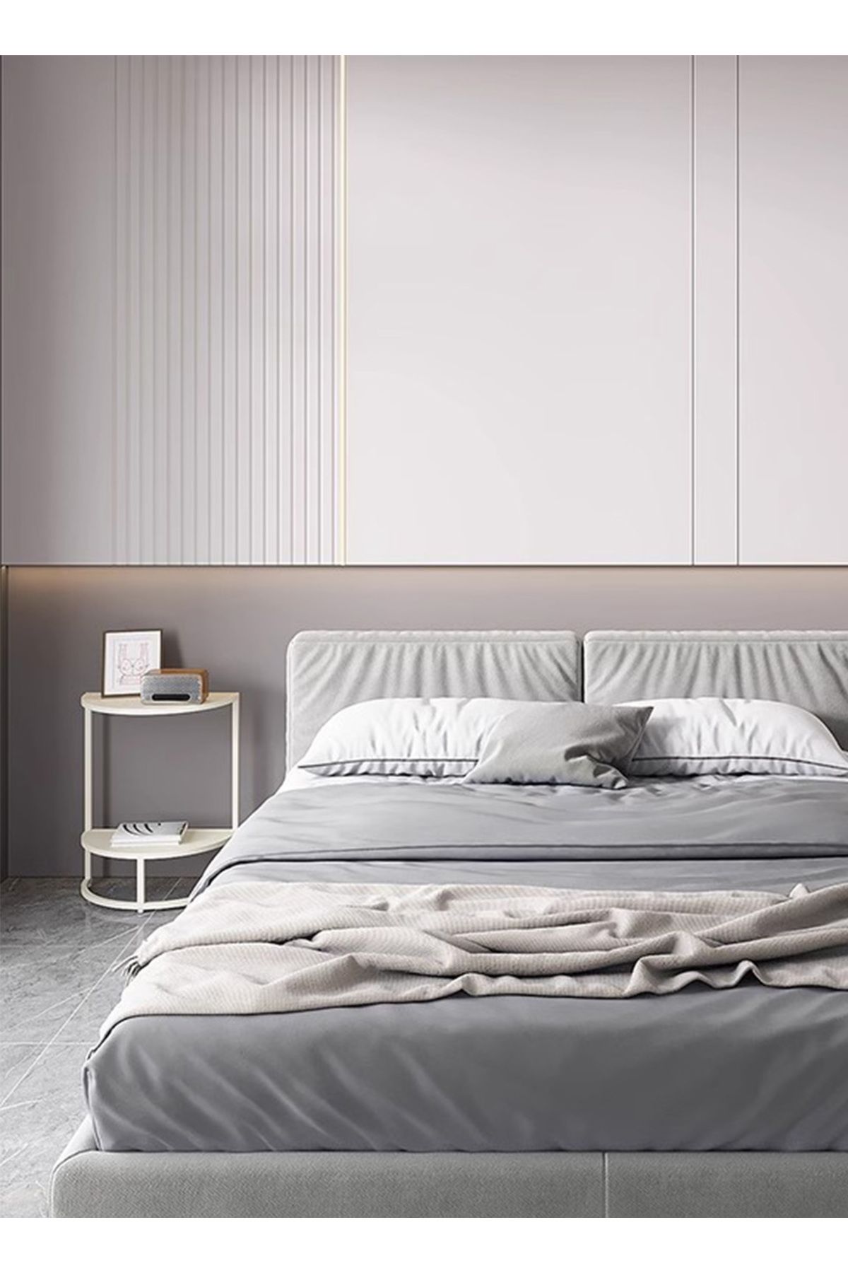 sharpdo-Modern Simple Semicircular Side Table for Bedroom, Double-Layer Storage Light Luxury Side Table 4