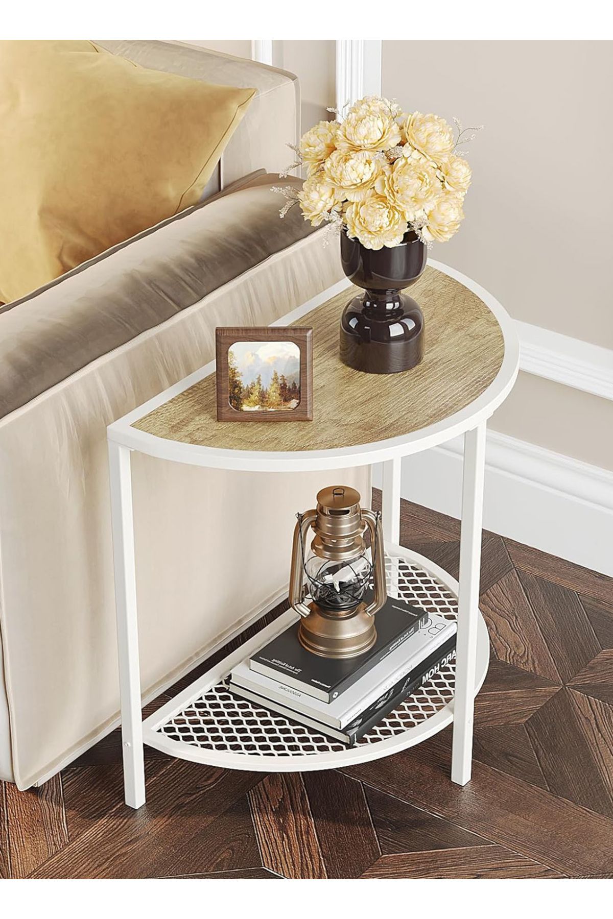 sharpdo-2-Tier Semi-Circular Side Table Coffee Table with Adjustable Legs 2