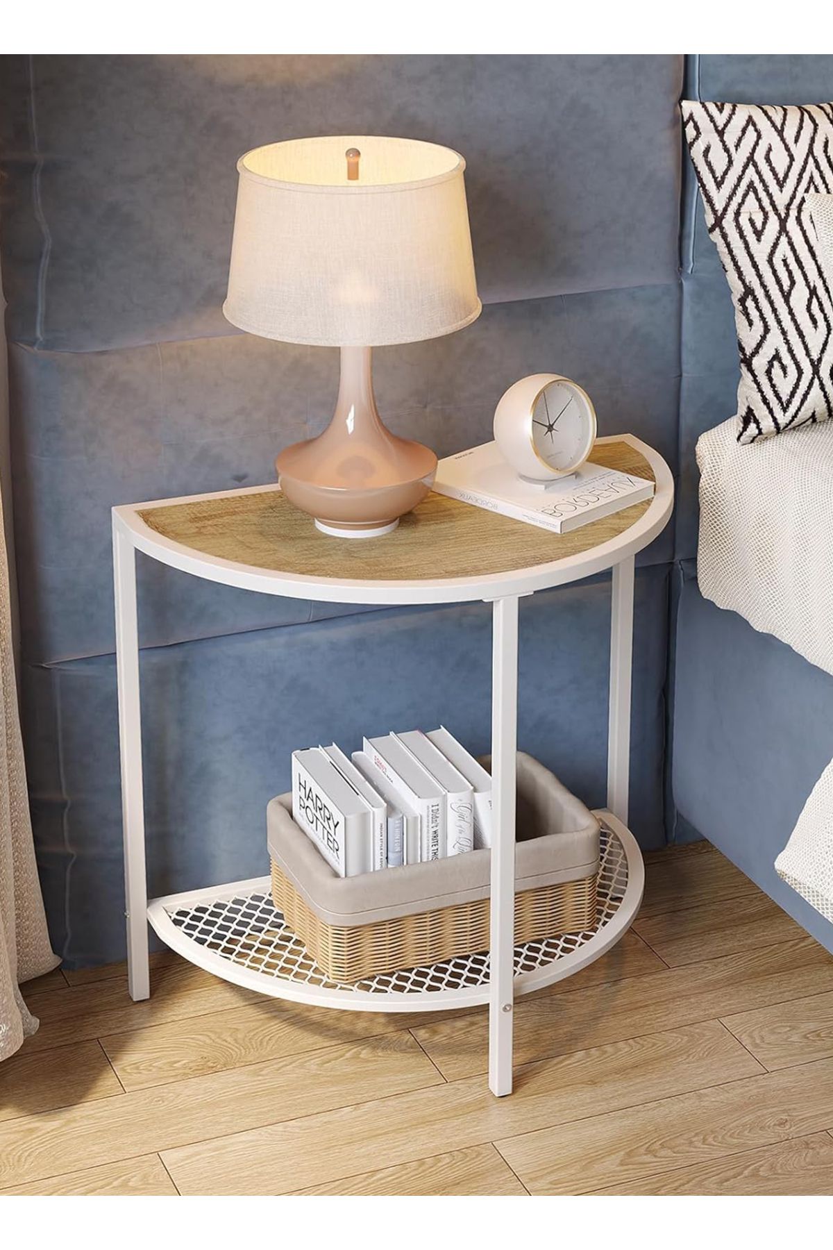 sharpdo-2-Tier Semi-Circular Side Table Coffee Table with Adjustable Legs 3