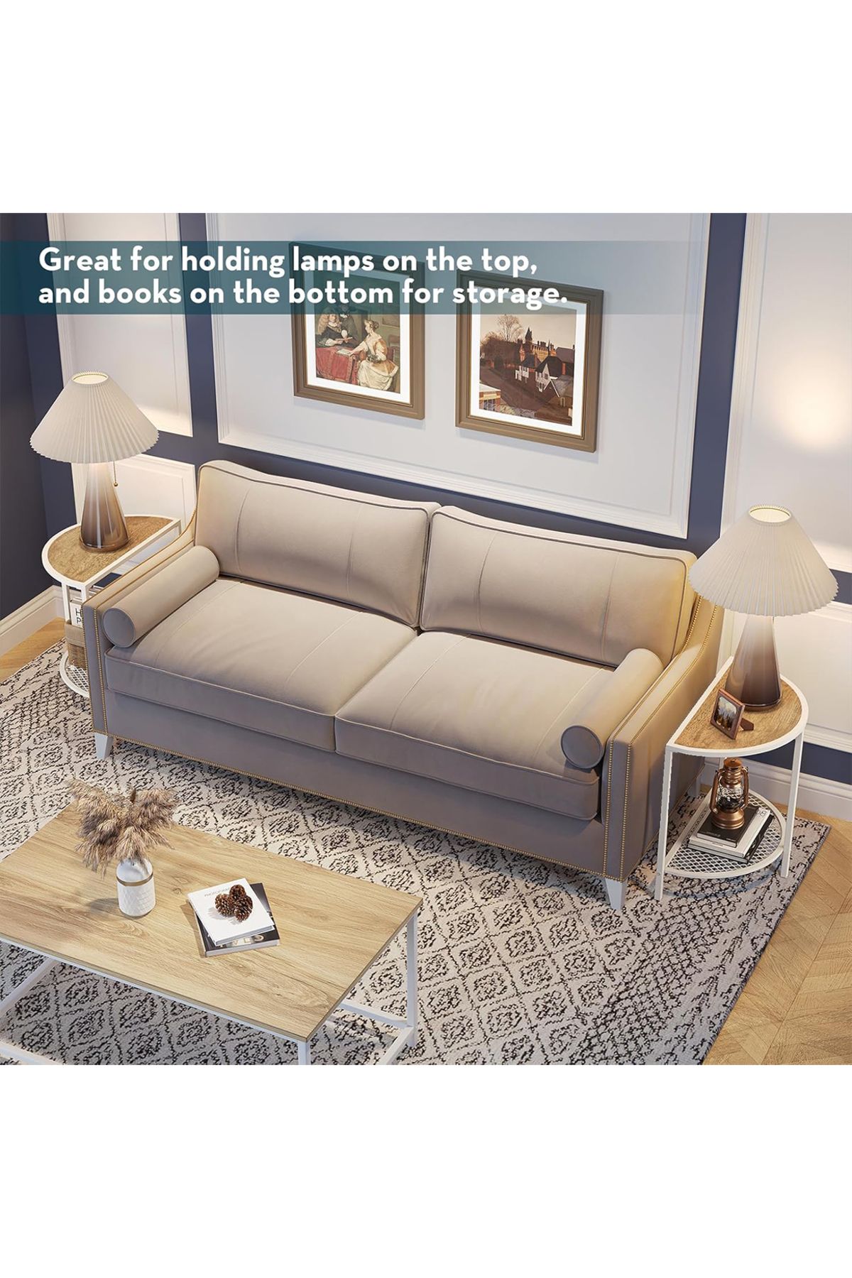 sharpdo-2-Tier Semi-Circular Side Table Coffee Table with Adjustable Legs 4