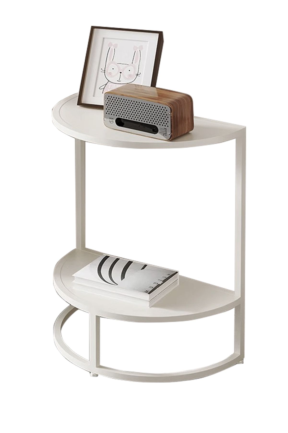 sharpdo-Modern Simple Semicircular Side Table for Bedroom, Double-Layer Storage Light Luxury Side Table 6