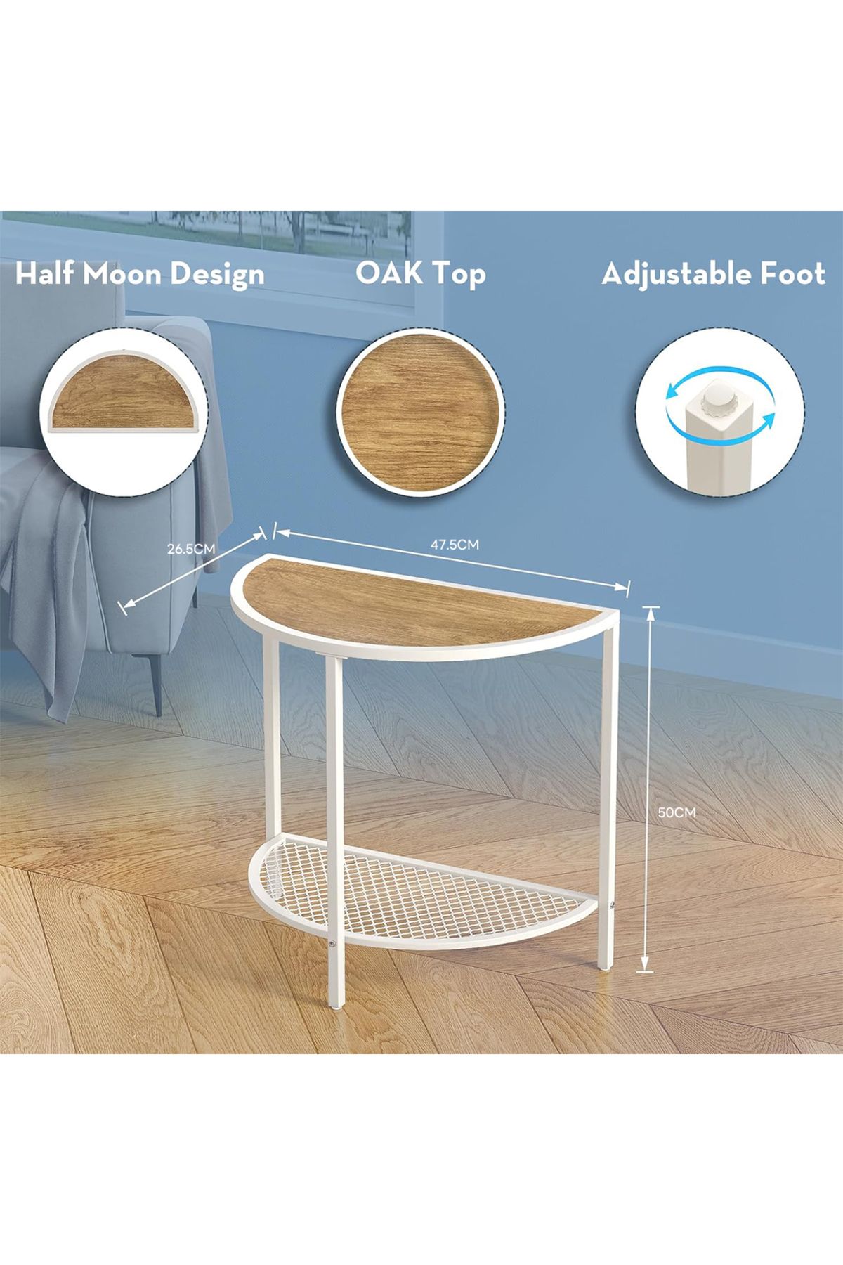 sharpdo-2-Tier Semi-Circular Side Table Coffee Table with Adjustable Legs 5