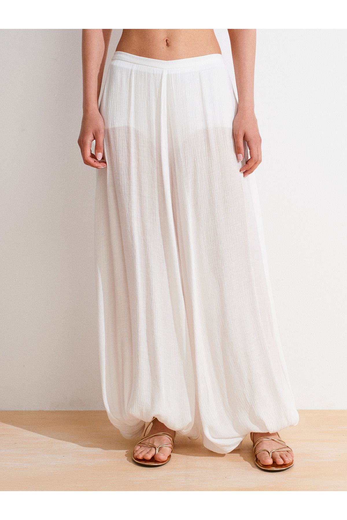 Dilvin-72137 Balloon Trousers-White 3