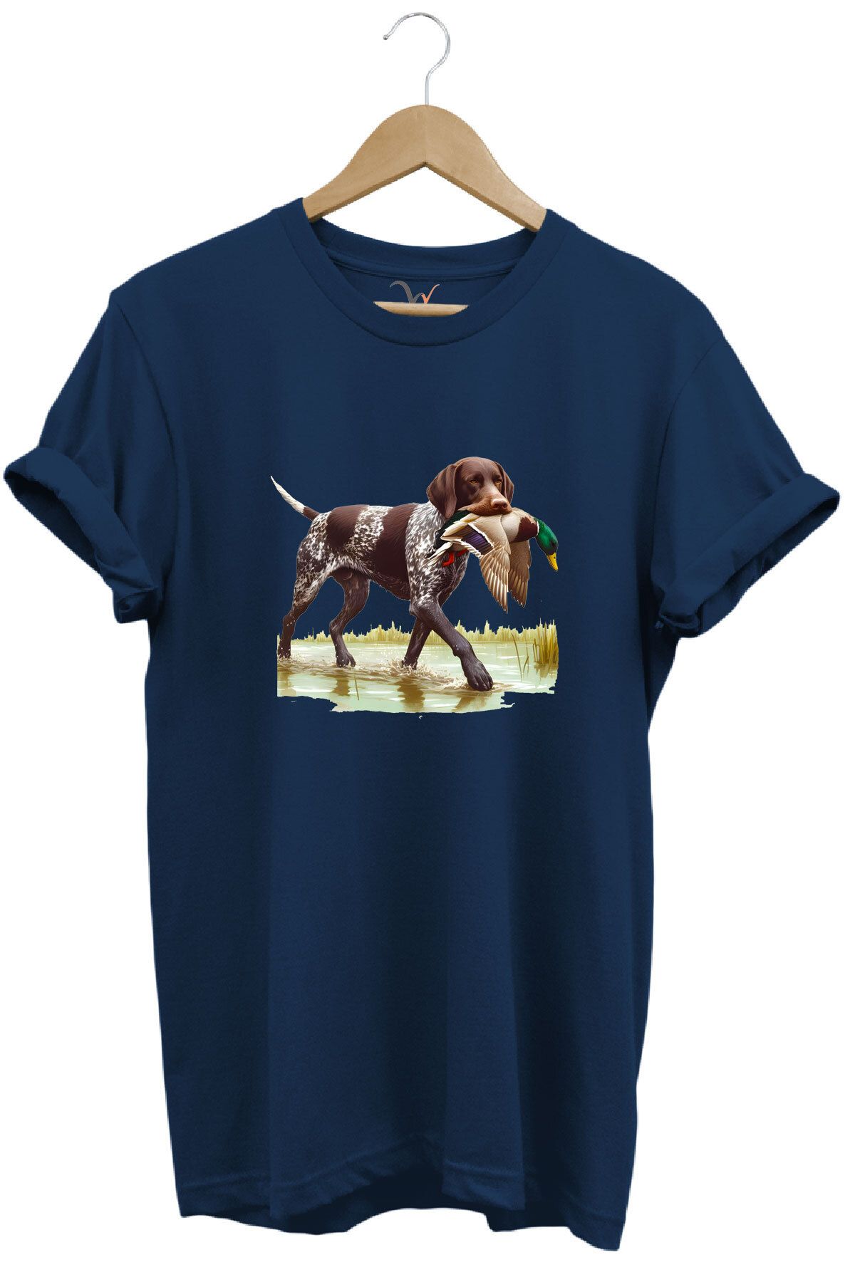 WİDİ Hunting Avcılık Ördek Avı Baskılı Sazlıkta Avlanan Köpek %100 Pamuk Regular Fit T-shirt