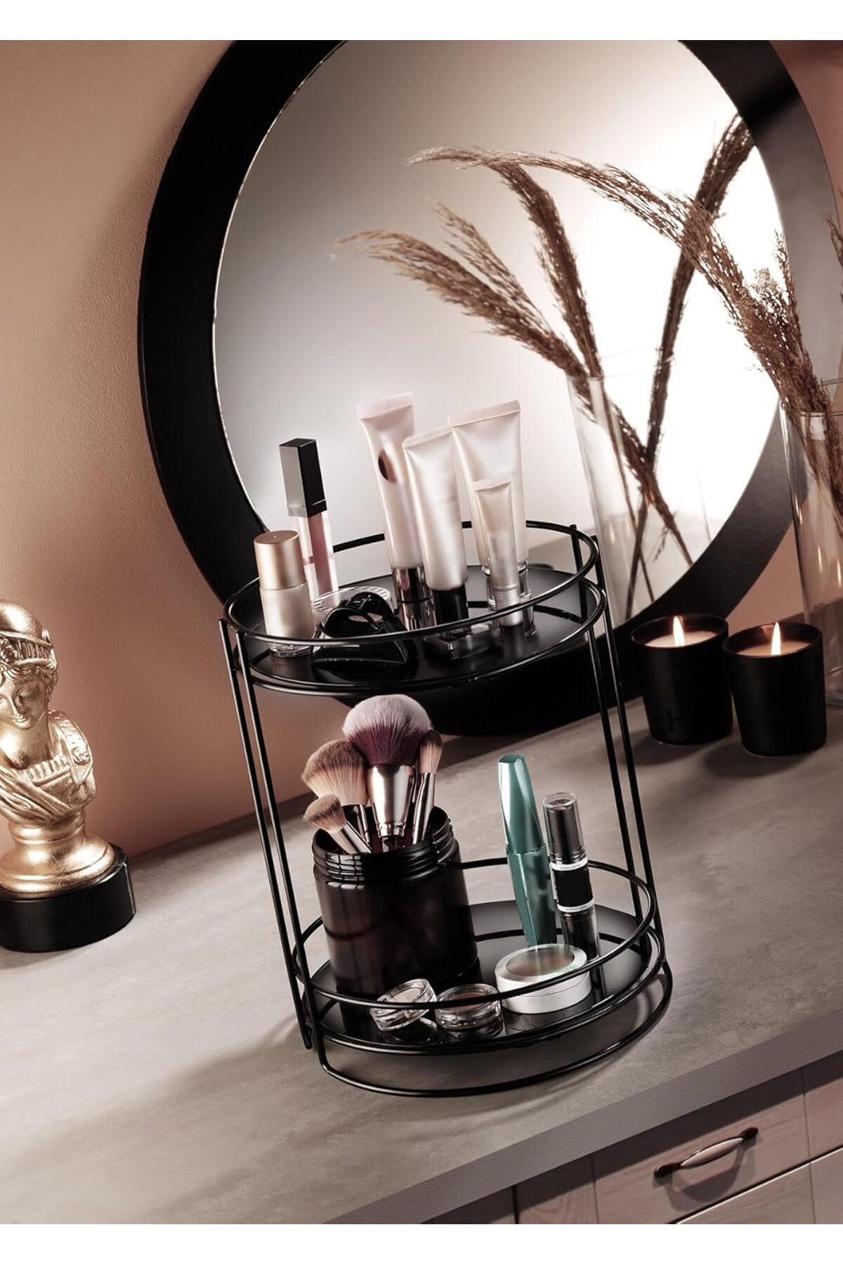 Mena Rise TuonShop Haus Banyo Kozmetik Takı Düzenleyici Çok Amaçlı Organizer 2 Katlı Servis Sunum Tepsis