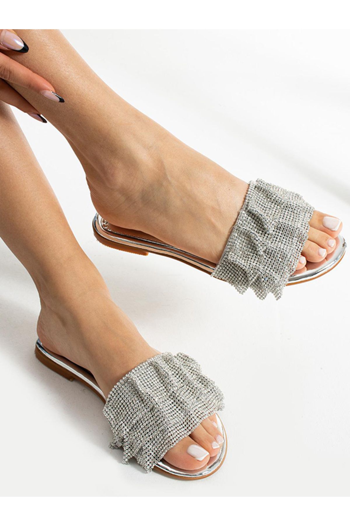 EVASAMLİSHOESBAG Silver Taşlı Kadın Terlik