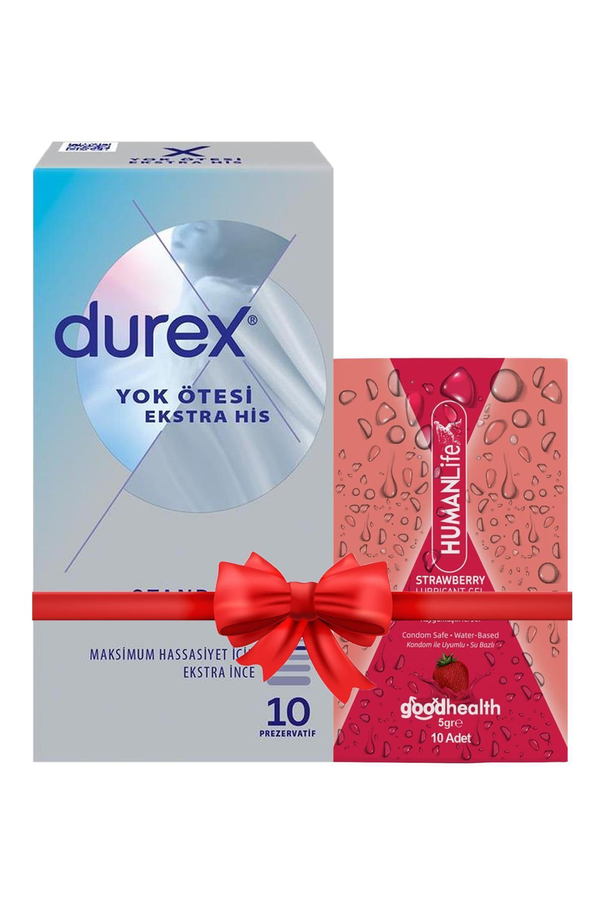 Durex Yok Ötesi Ekstra İnce Ekstra His 10'lu Prezervatif + HumanLife 5 gr X 10 Çilek Aromalı Jel Lub