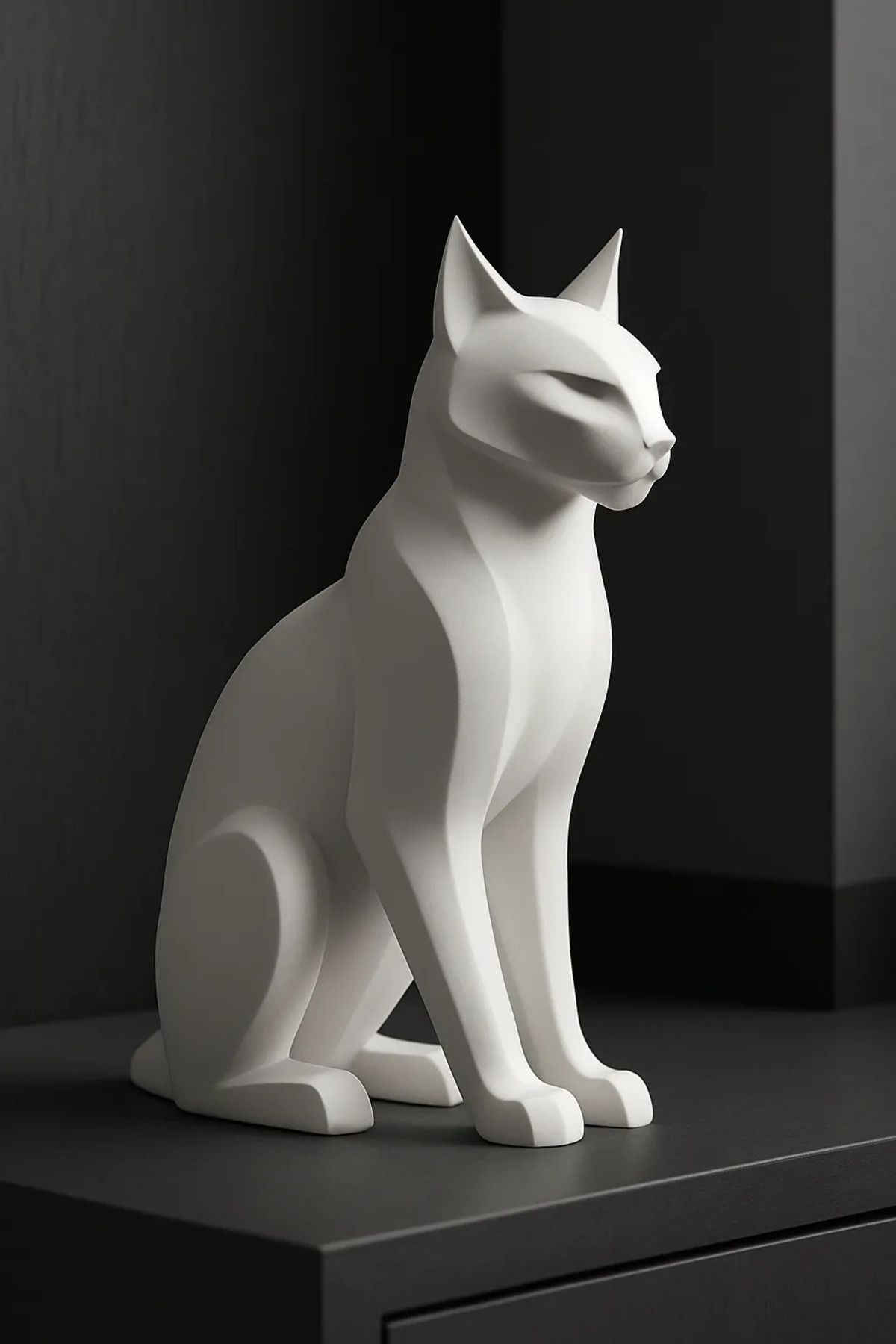 Phigo Asil Kedi Heykeli Dekoratif Biblo 20 cm – İsim Yazılabilir 3D Baskı Modern Ev ve Ofis Dekoru