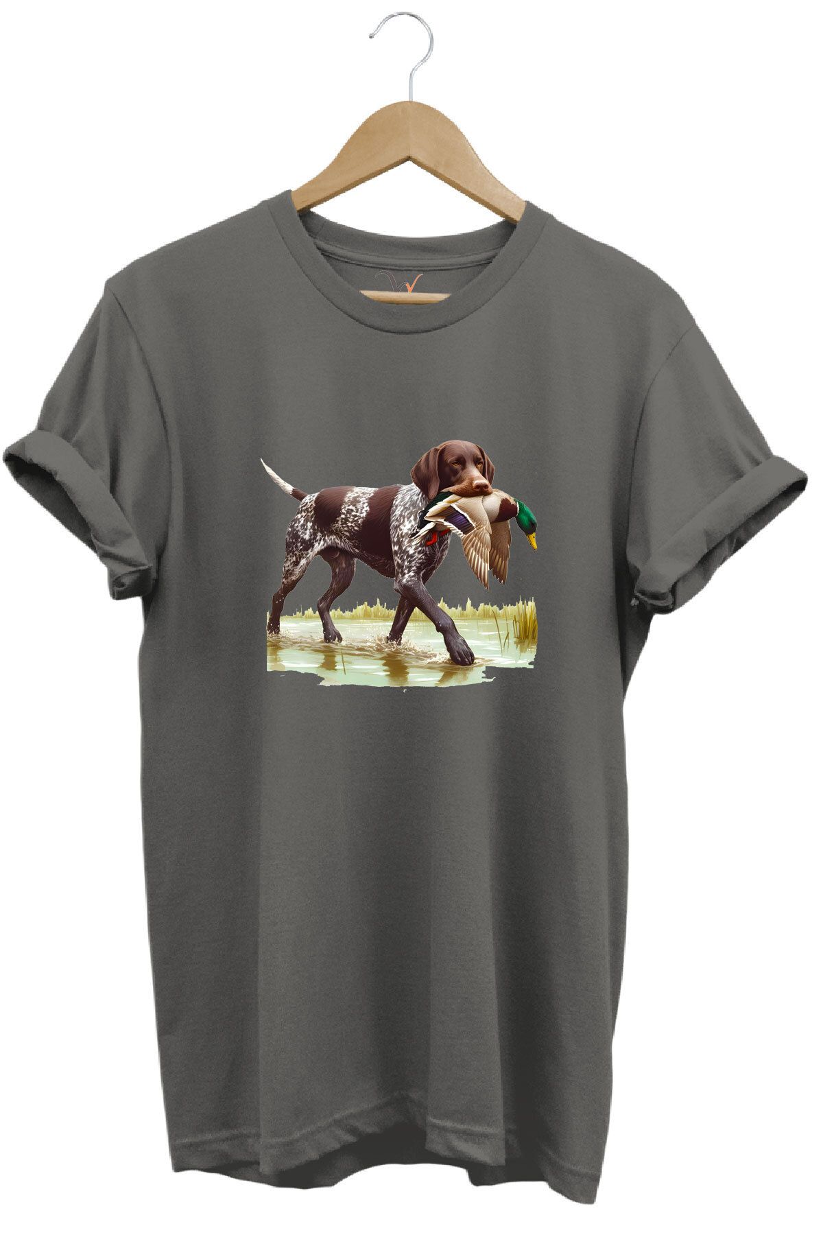 WİDİ Hunting Avcılık Ördek Avı Baskılı Sazlıkta Avlanan Köpek %100 Pamuk Regular Fit T-shirt