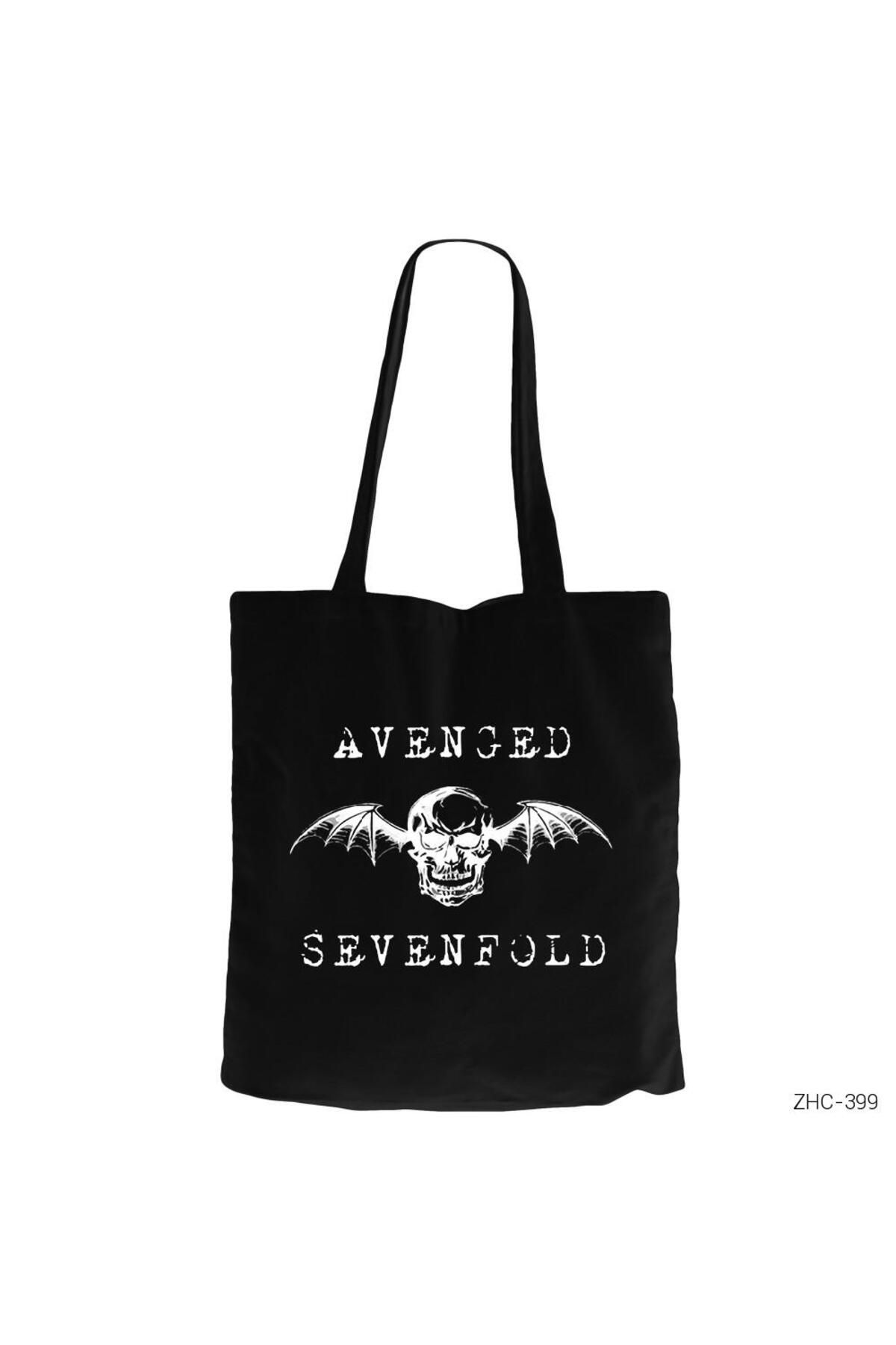 Z zepplin Avenged Sevenfold Skull Siyah Fermuarlı Bez Çanta Gabardin