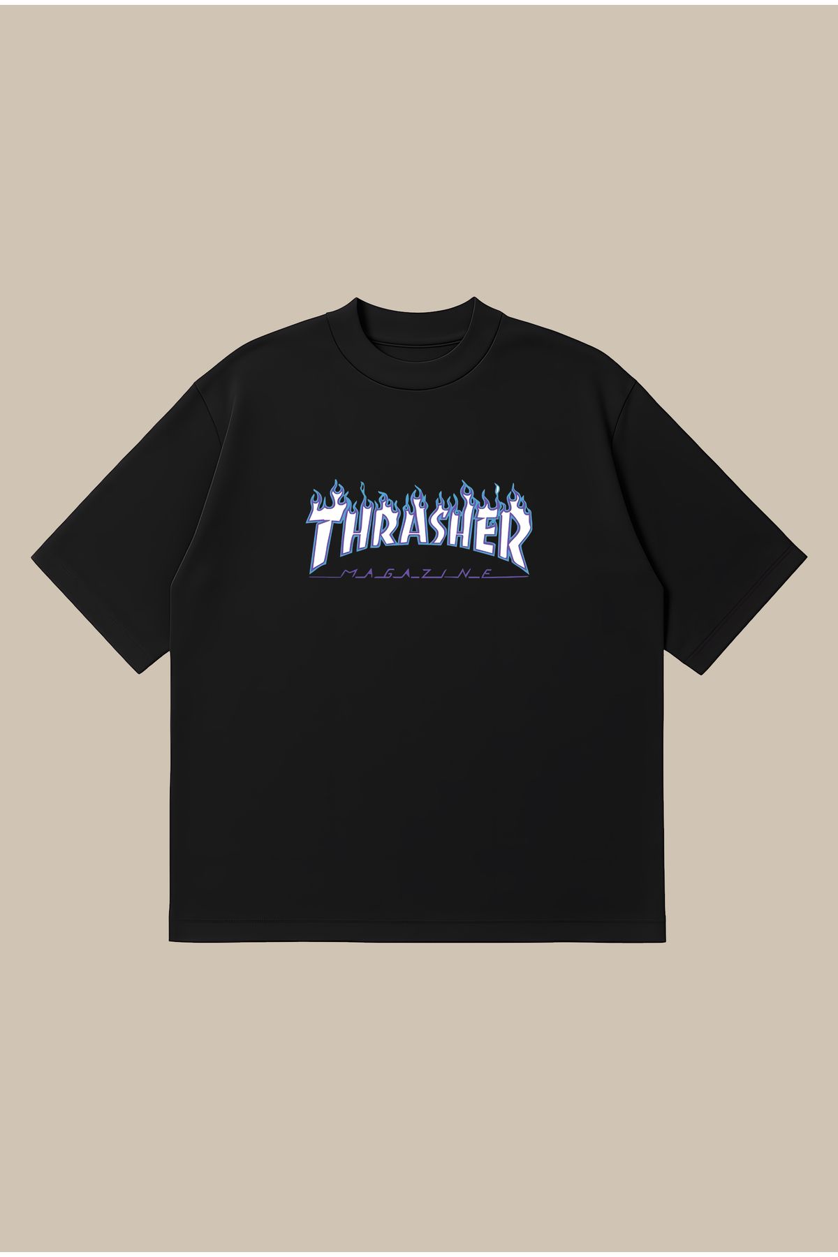 PURE POWER Trasher Mor Mavi Boxy Fit Oversize Unisex Tshirt – Baskılı Tişört | Streetwear