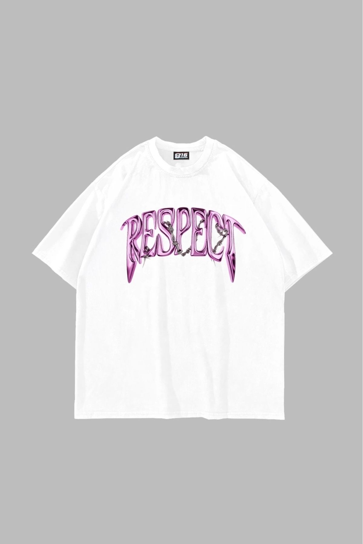 Sekizbiraltı Respect Baskılı Oversize Unisex Beyaz Tshirt