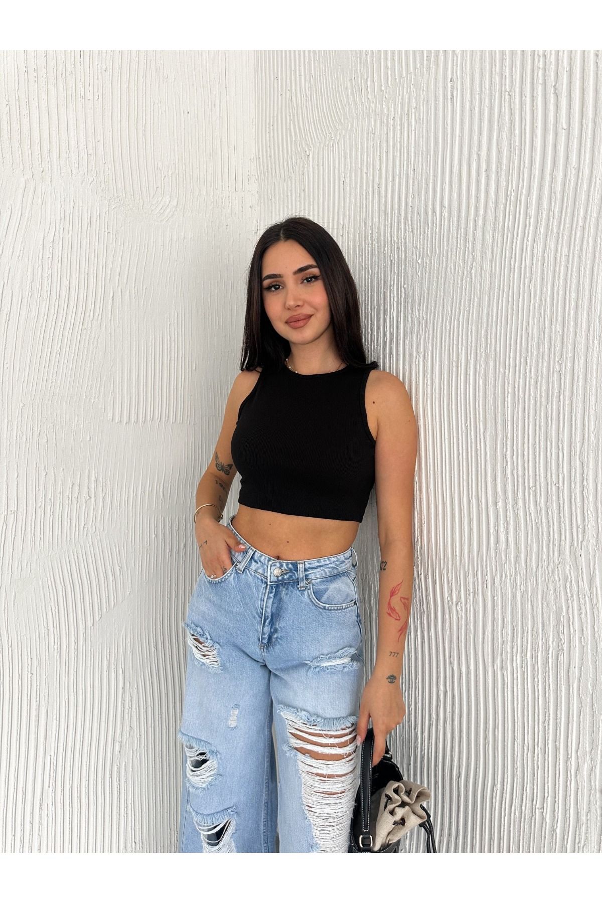 niwro Kadın Crop Likralı Kaşkorse Halter Yaka Bluz Siyah