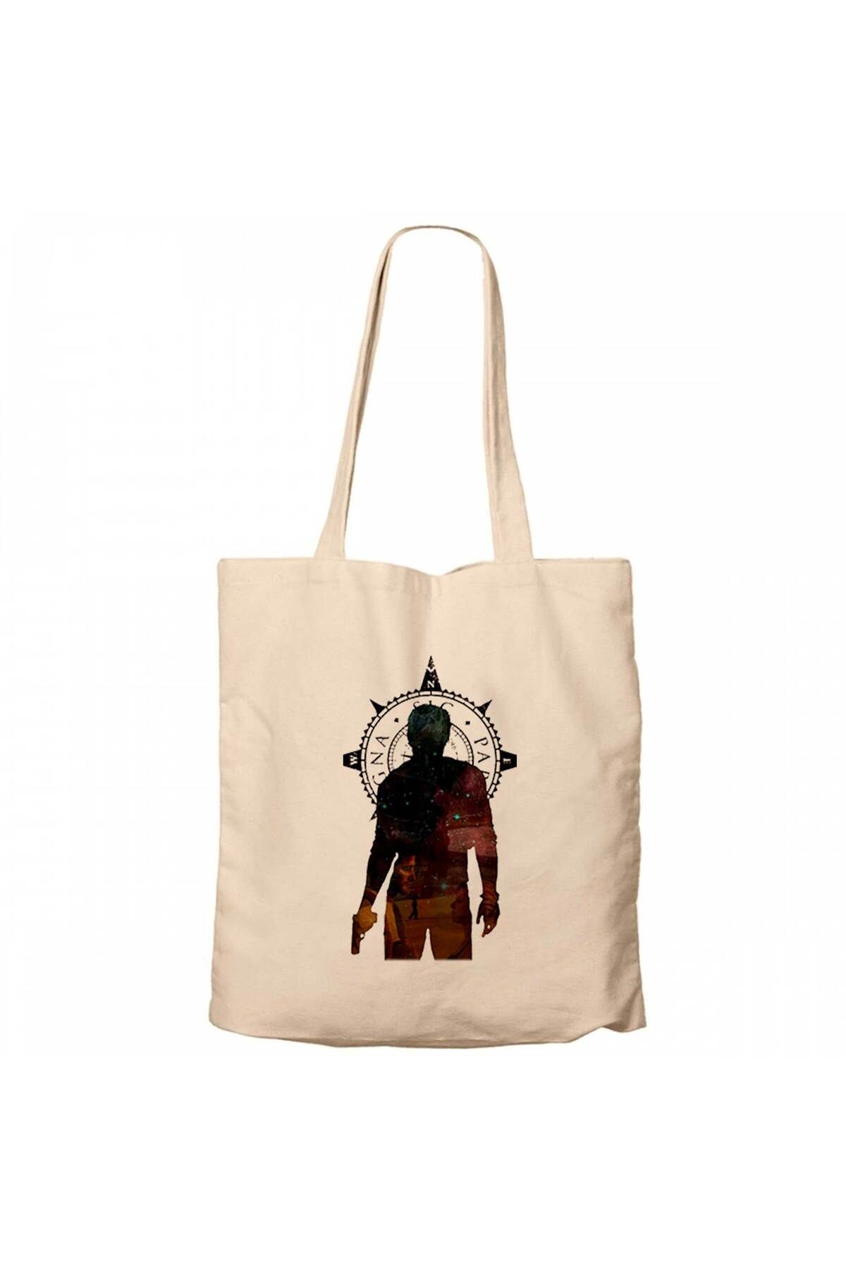 Z zepplin Uncharted 4 Nathan Drake Adventure Krem Fermuarlı Bez Çanta Gabardin