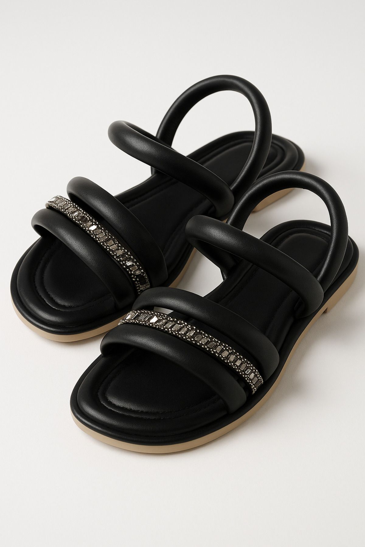 N MODA Ortopedik Siyah Kadın Sandalet Rahat Kadın Sandalet Puff Sandalet Anatomik Kadin Sandalet
