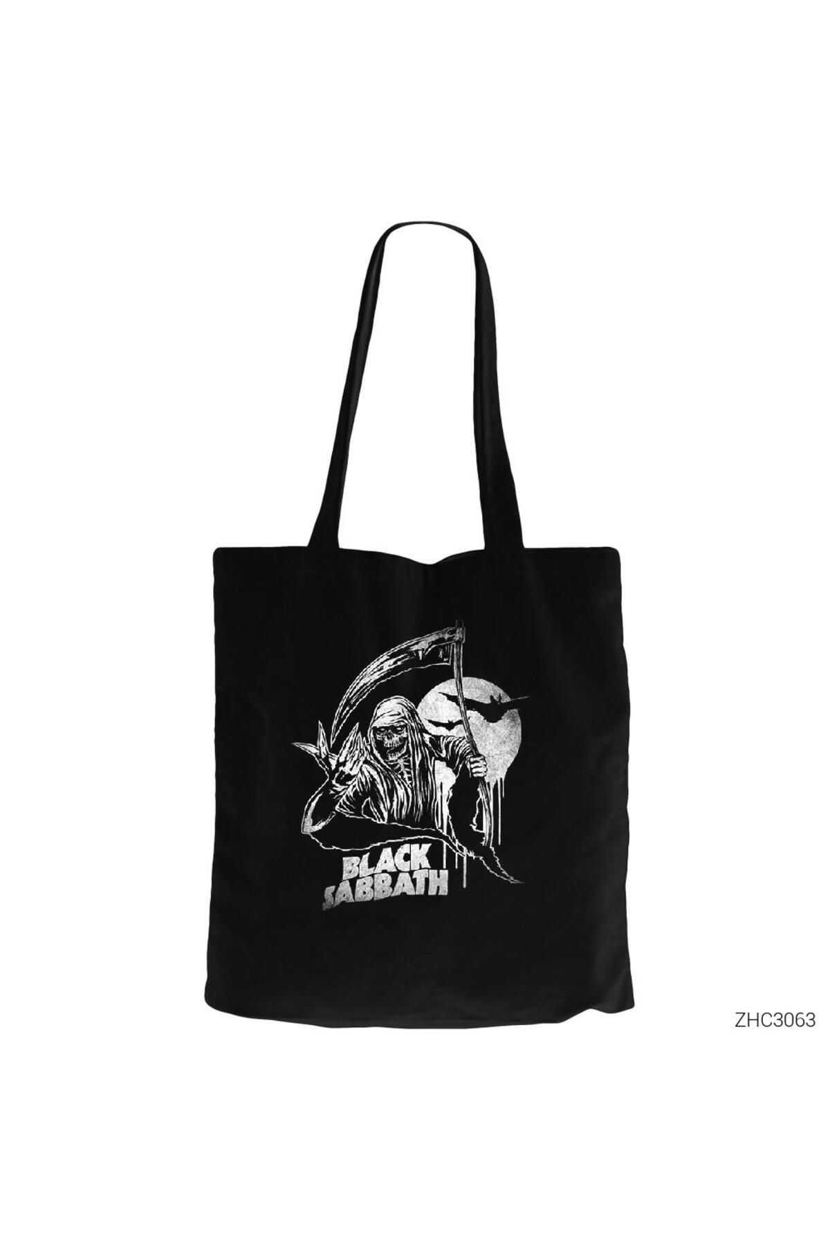 Z zepplin Black Sabbath in Dark Siyah Fermuarlı Bez Çanta Gabardin