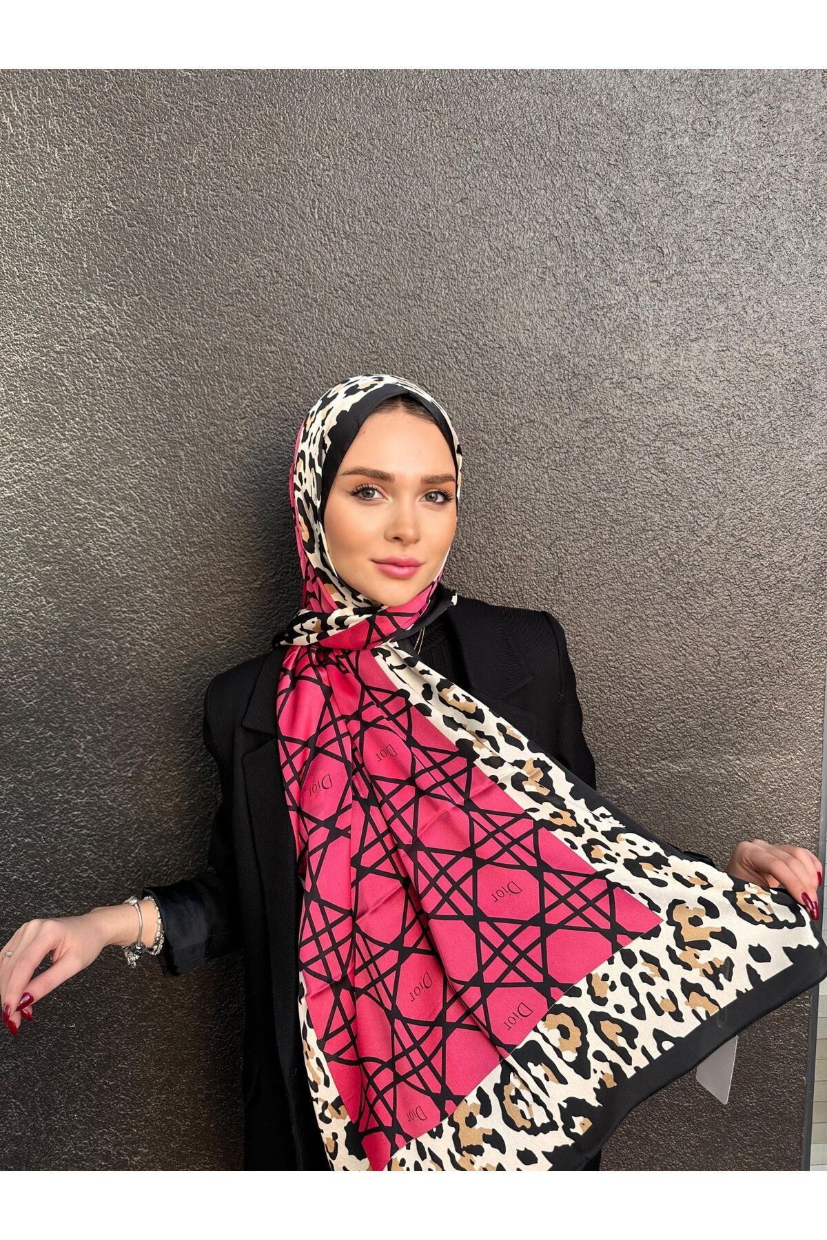 PİRAMİT DİOR VUAL İPEK ŞAL FUŞYA PEMBE