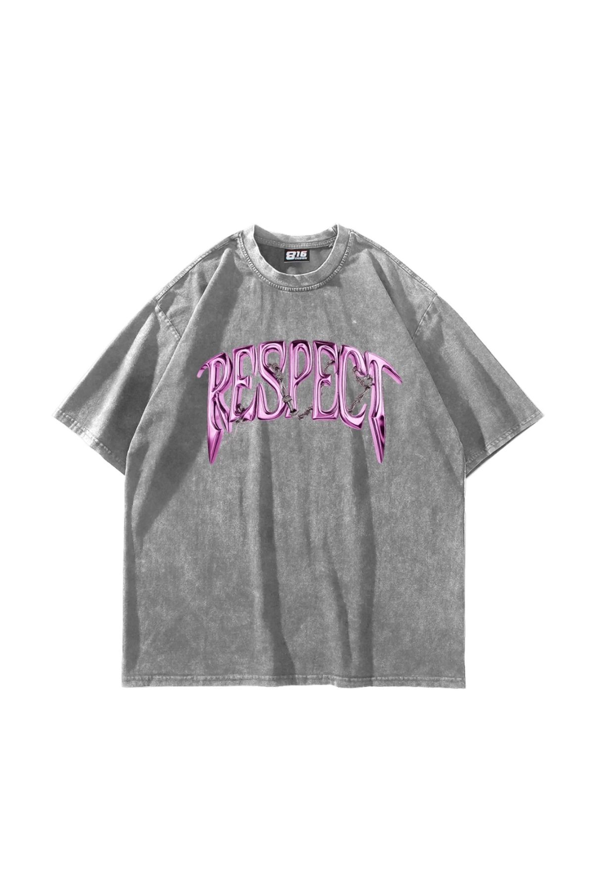 Sekizbiraltı Respect Baskılı Oversize Unisex Yıkamalı Beyaz Tshirt