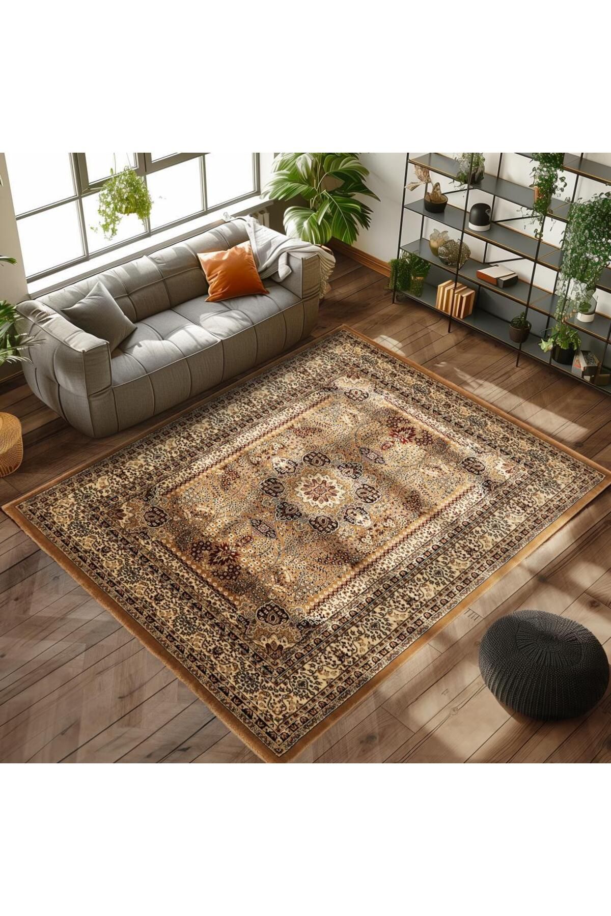 Karpetica Marrakesh Klasik Desenli Iran Tarzı Barok Süslemeli Bej Siyah Krem Renkli Dokuma Salon Halısı