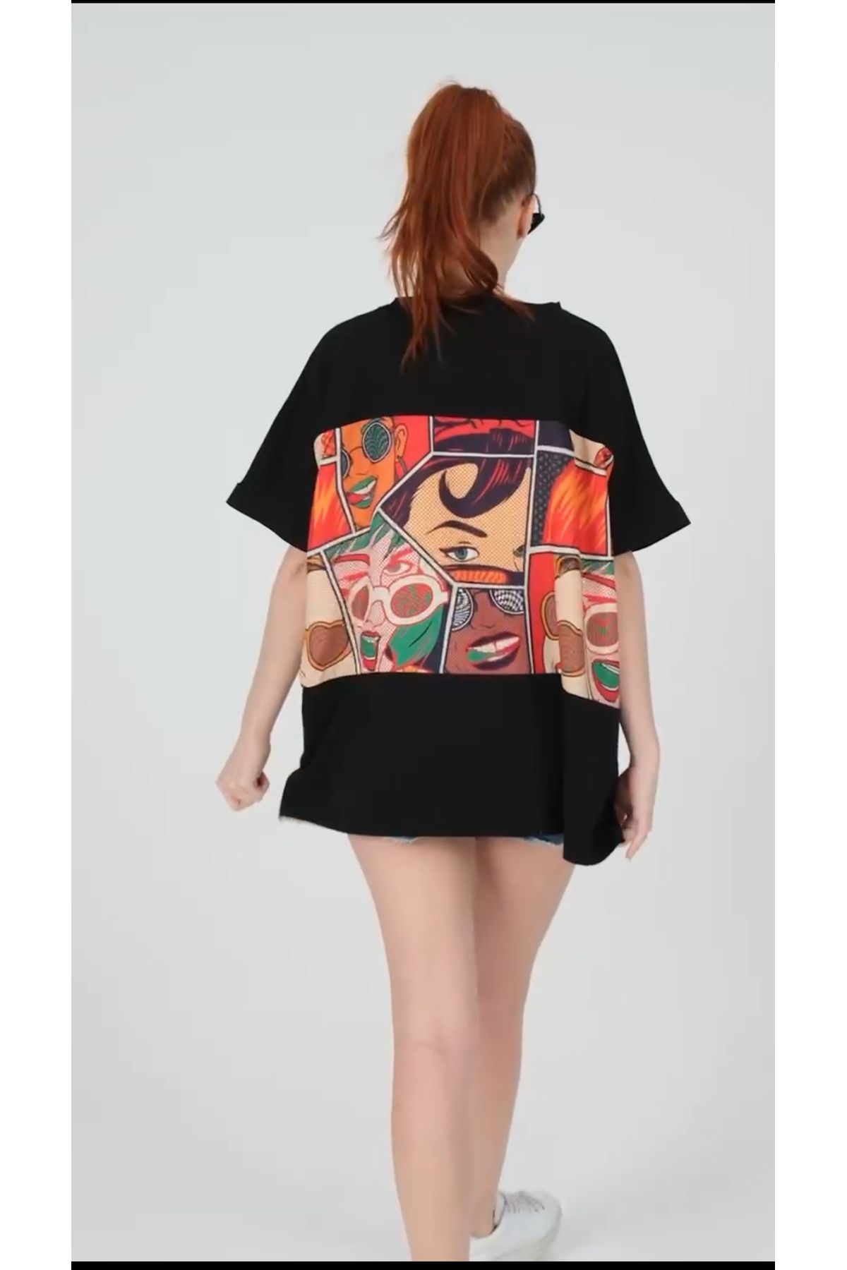 Butik Kadın Desenli Oversize Tişört