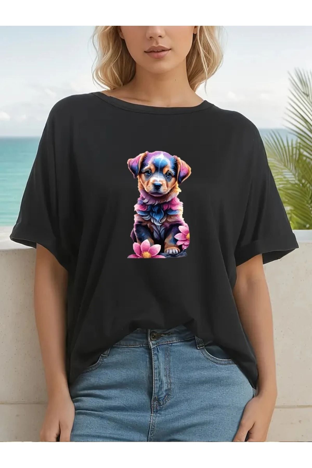 shidumanlar Sevimlik Köpek Tasarımlı Oversize Tshirt