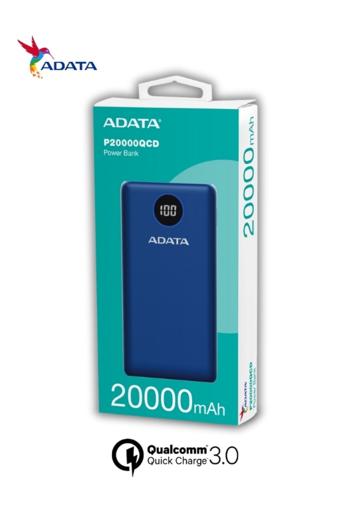 Adata-Power Bank P20000QCD | 20,000 mAh | Fast Charging Qualcomm QC 3.0 USB Type-C and Type-A | 18 watt 2