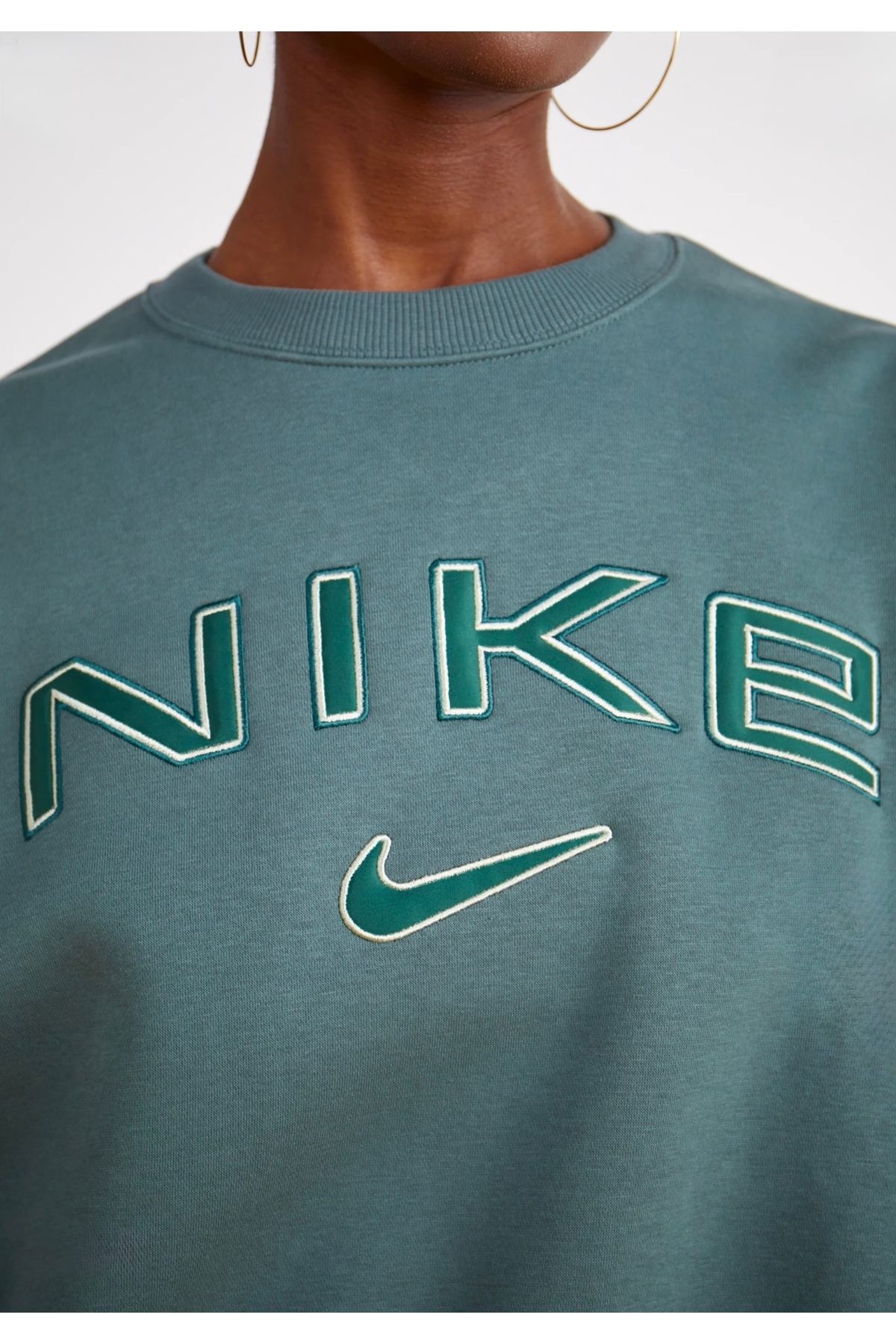 Nike Sportswear Phoenix Fleece Over-Oversized Crew-Neck Logo Yeşil Kadın Sweatshirt görsel 5