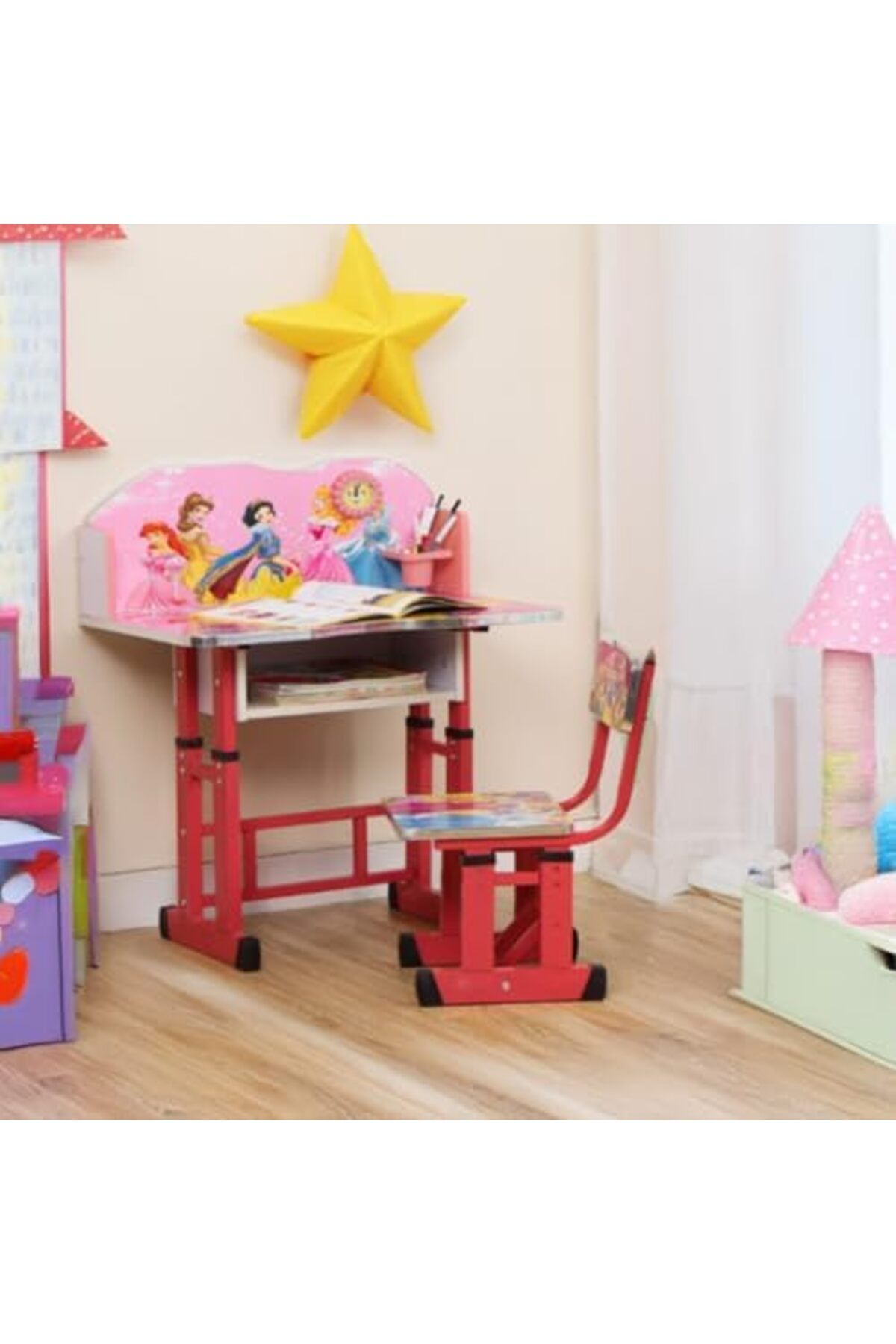 AGD-Adjustable Height Kids Study Table Set (Pink) 7