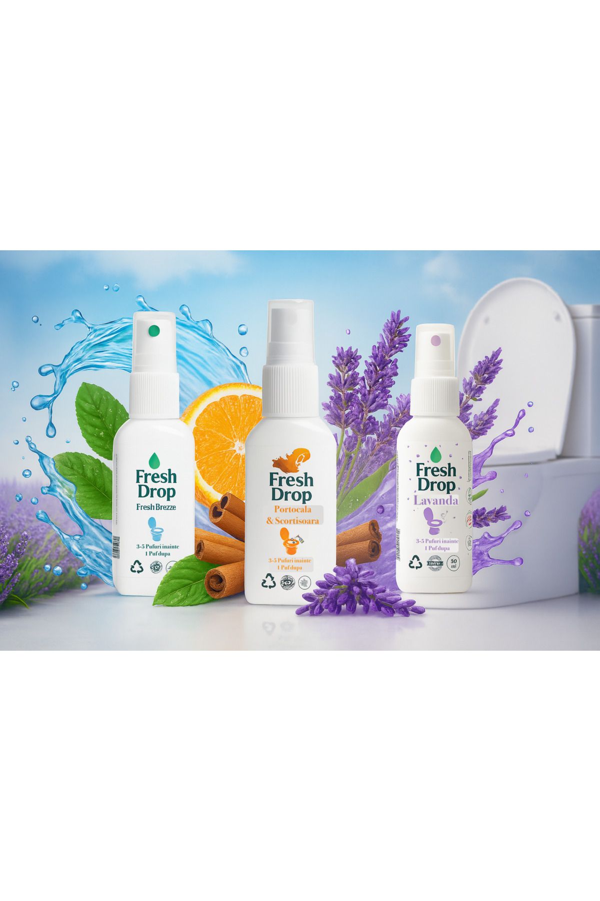 dalip-Odorizant Spray pentru WC Fresh Drop, Lavanda, Elimina Mirosul și Igienizeaza, 50ml 5