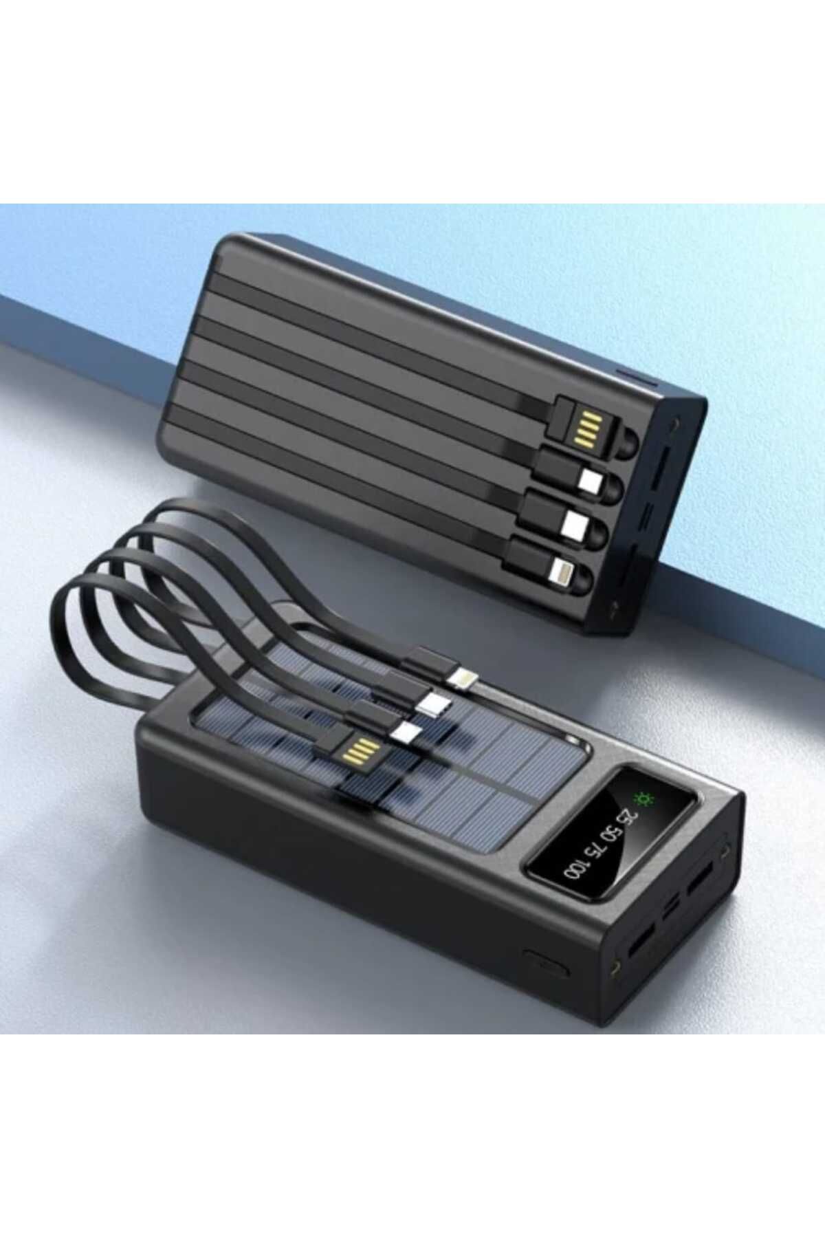 Generic-30000mAh Power Bank with 4 Built-in Cables, Digital Display, and Solar Charging Panel - Black 3