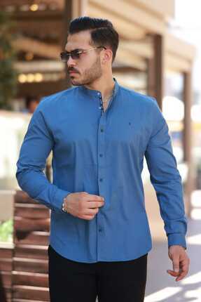 Newelli Umre İçin Uygun Pamuk Kumaş Hakim Yaka Slim Fit Battal Gömlek