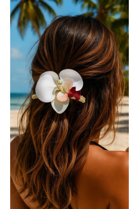 cityvision Orkide Çiçeği İncili Mandal Toka 10 cm Çift Taraflı 1 adet